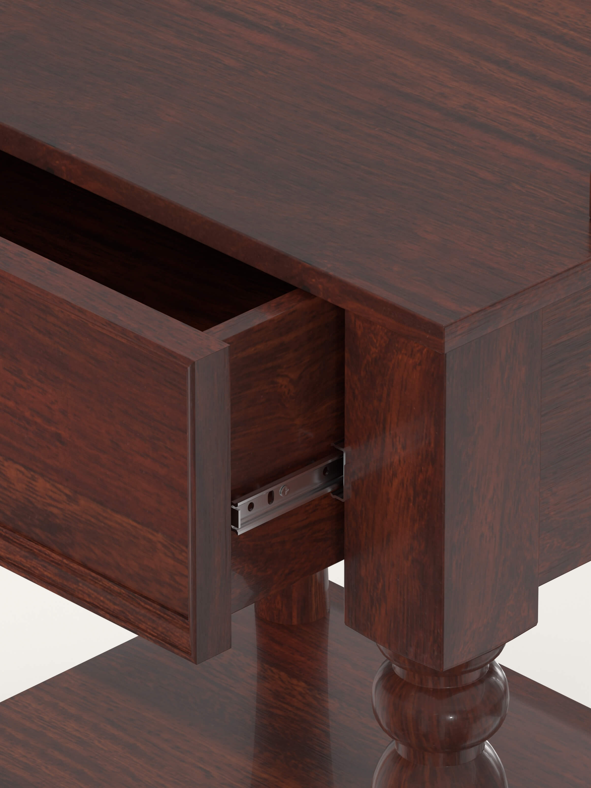 Rear view of the teak finish Sheesham wood bedside table, emphasizing its simple and elegant back design