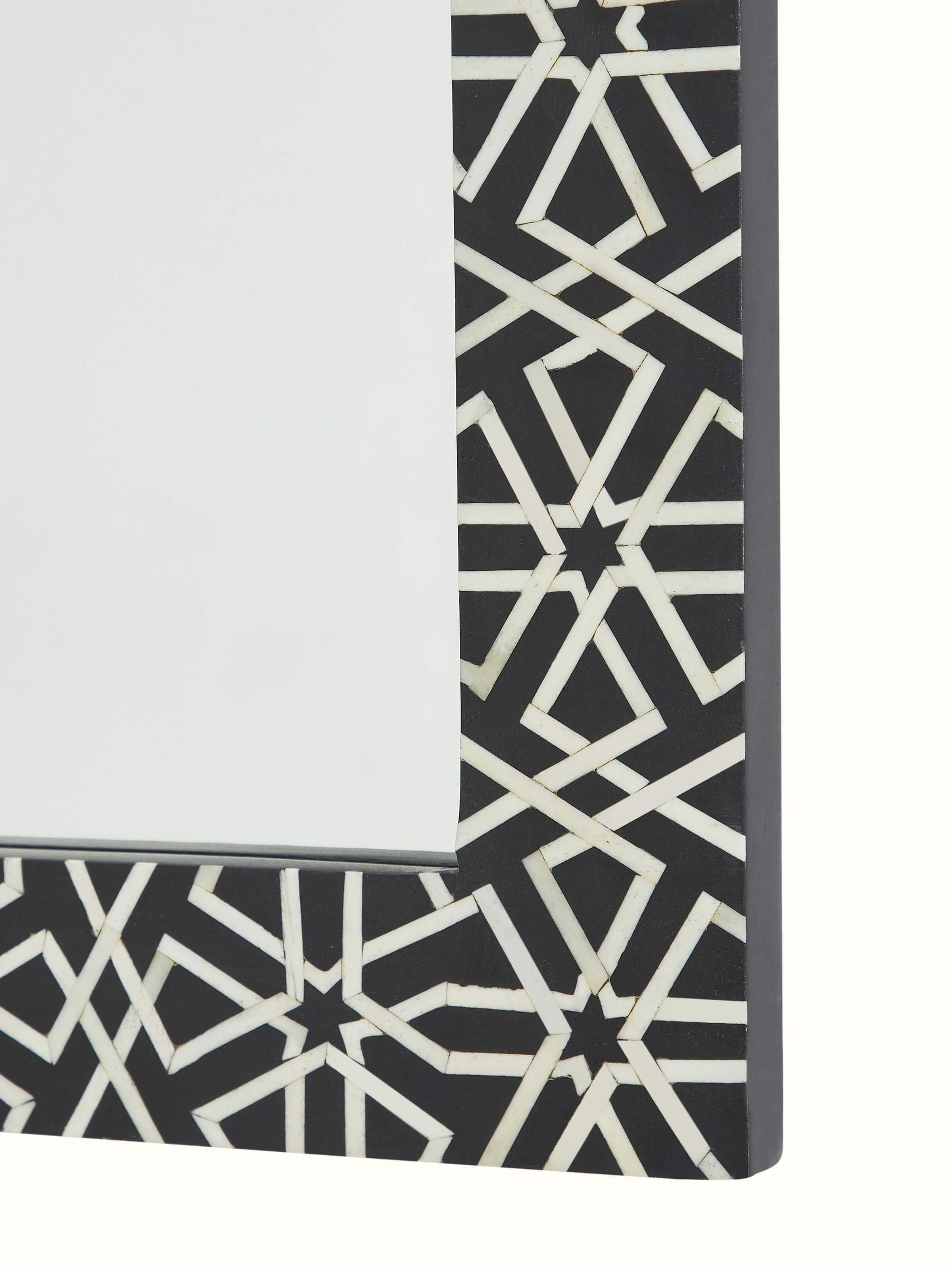 Detailed view of Bone Inlaid Rectangular Wall Mirror, focusing on the unique design and high-quality finish