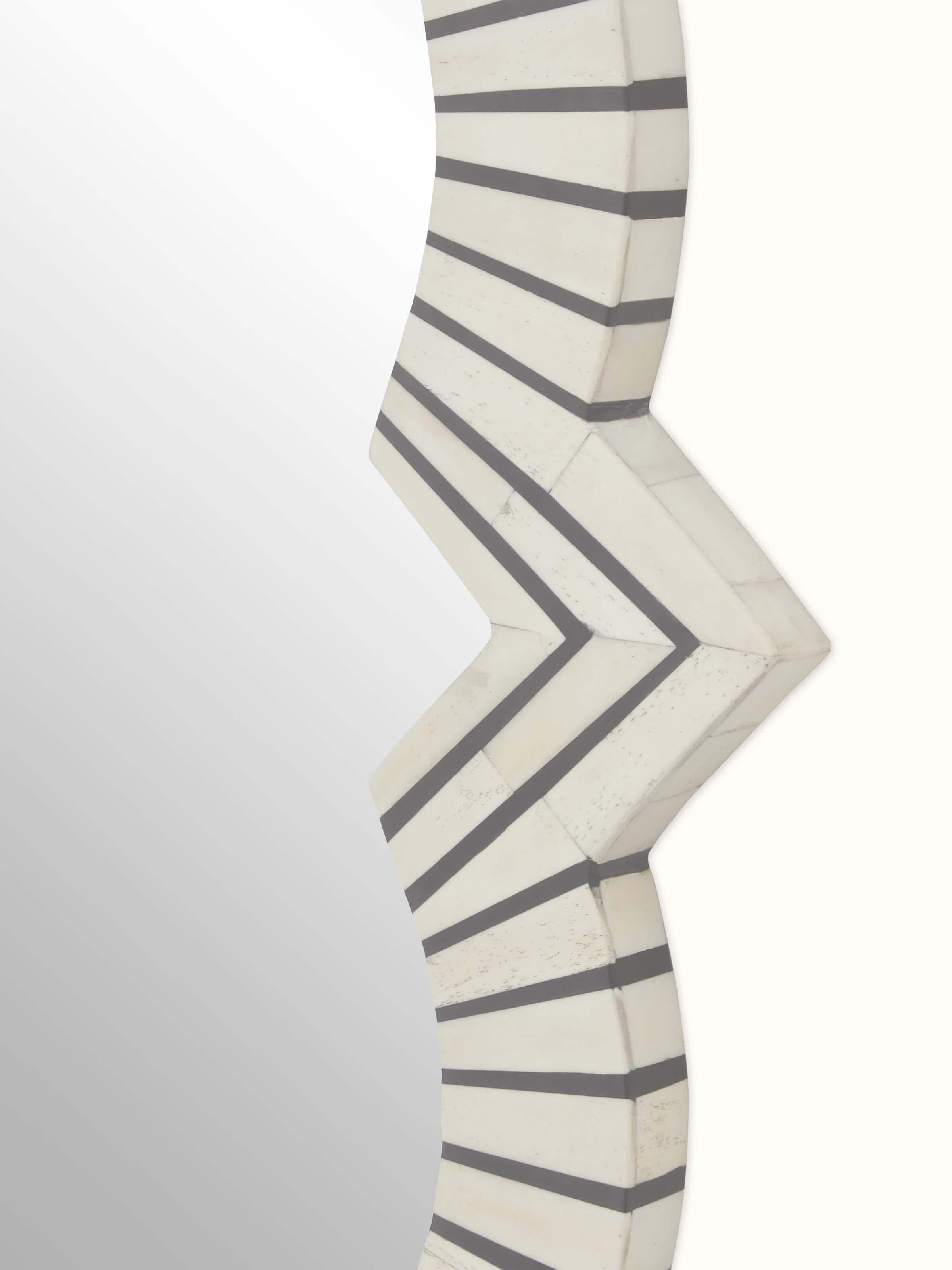 Angle view of Bone Inlaid Quatrefoil Wall Mirror, displaying the overall design and decorative inlay details