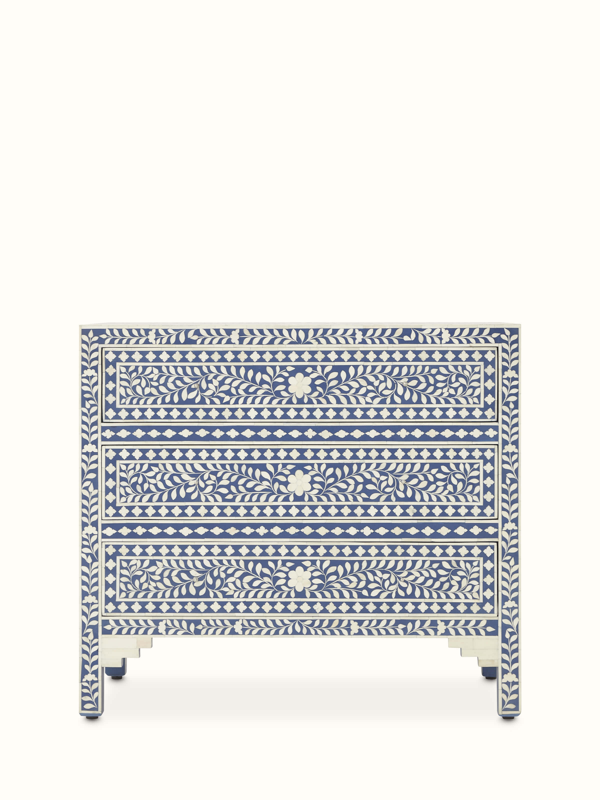 Front view of Bone Inlaid Chest of Drawers showcasing intricate inlay designs and craftsmanship