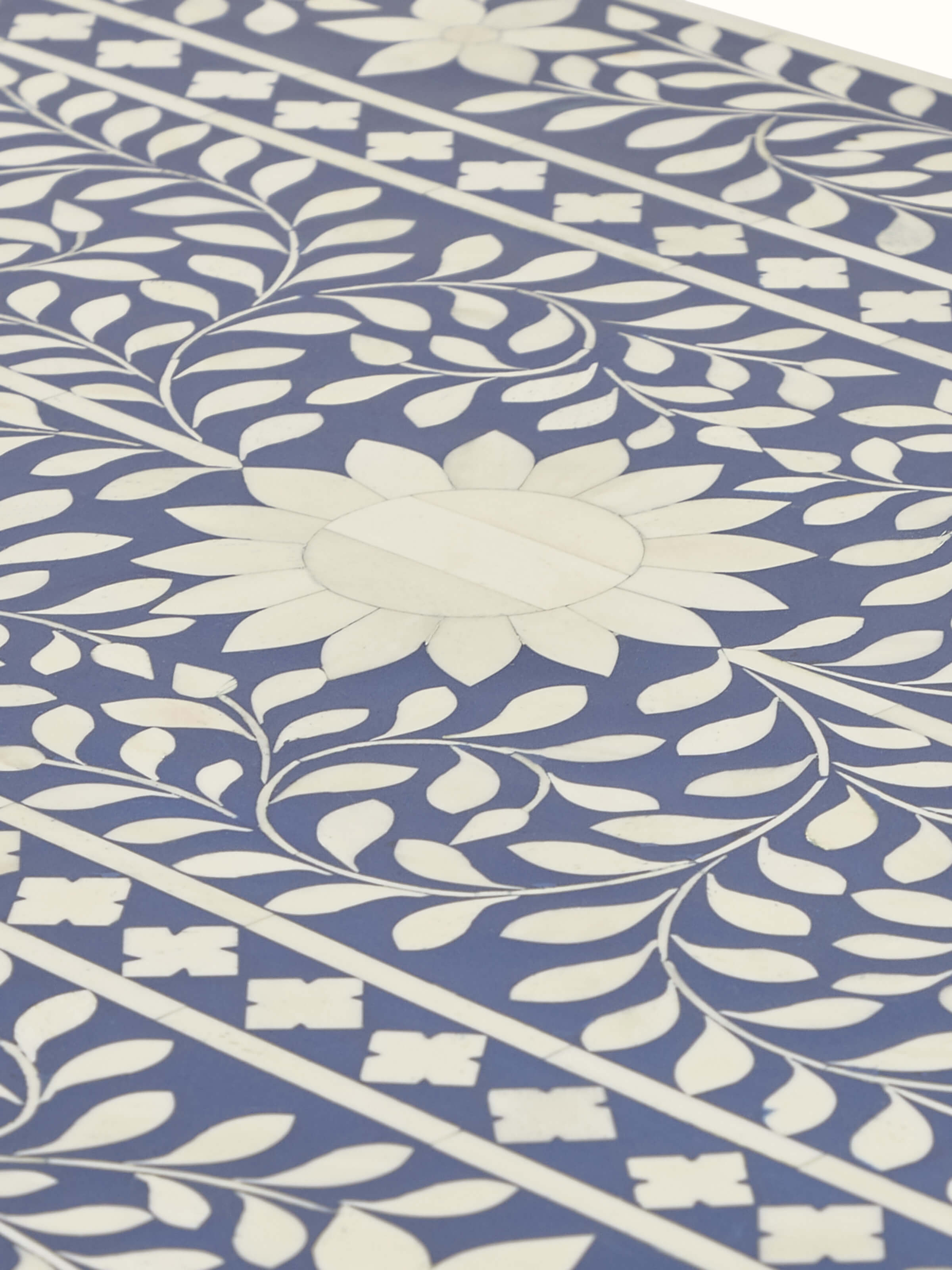 View of Bone Inlaid Chest of Drawers from a lower angle showcasing the elegant inlay and drawer design