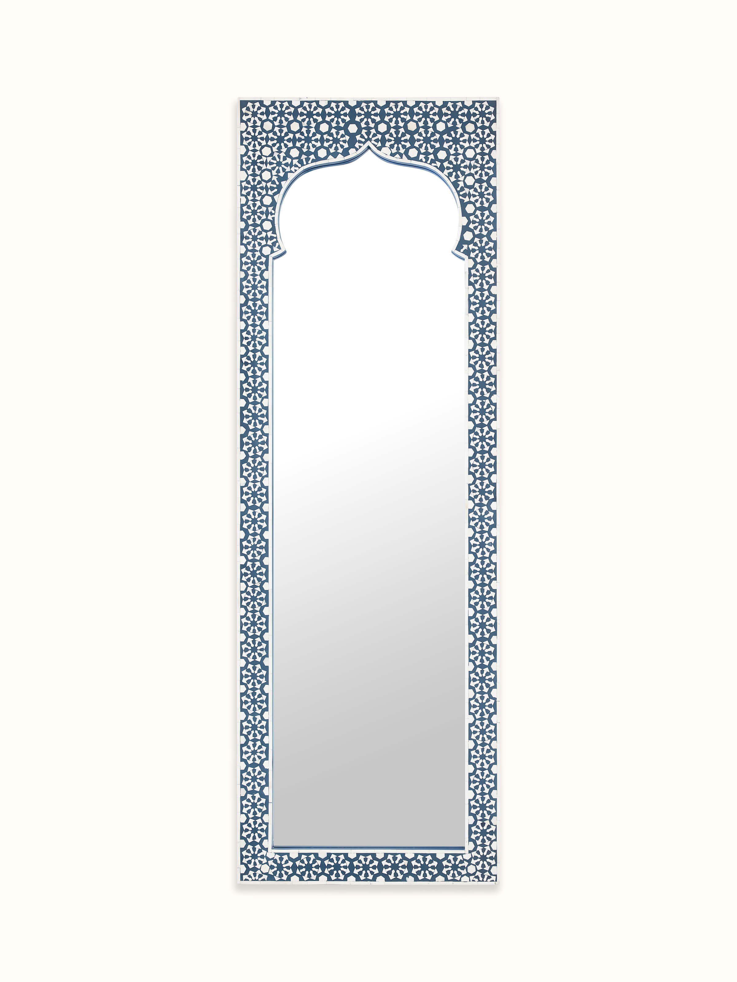 Full-length view of Bone Inlaid Mirror, showcasing the detailed bone inlay patterns and elegant frame