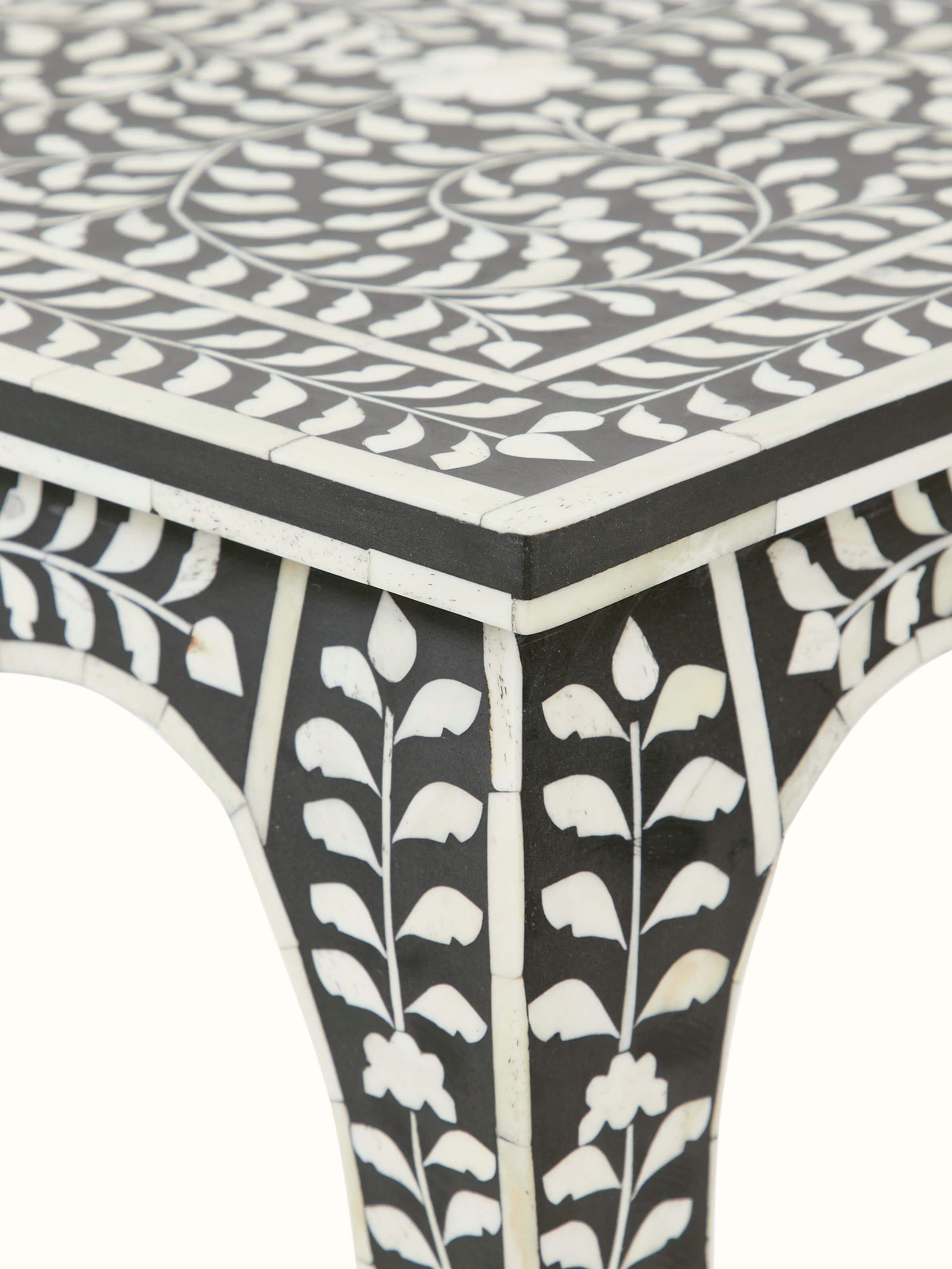 Angle view of Bone Inlaid Side Table, displaying the overall design and decorative inlay details