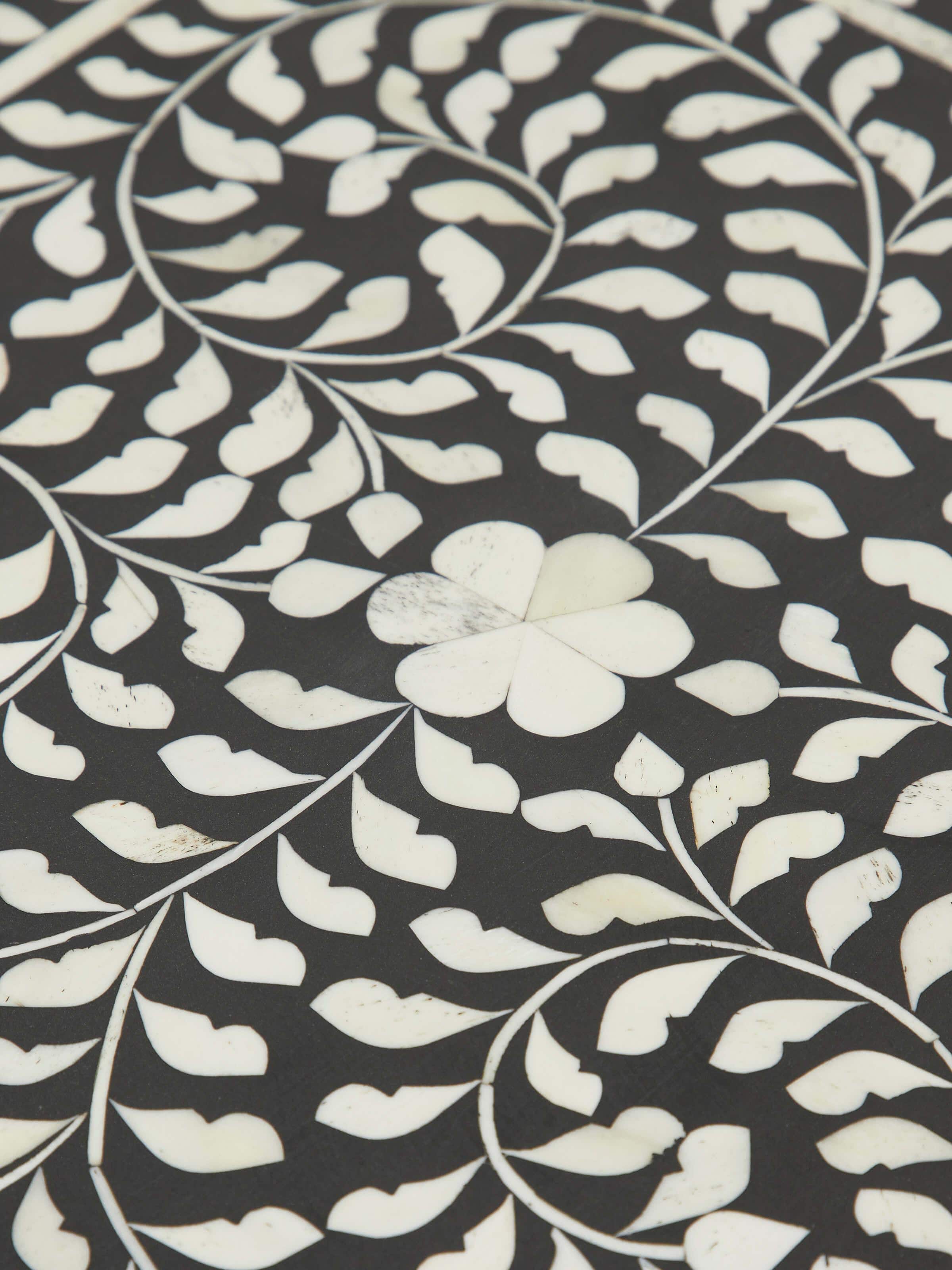 Top view of Bone Inlaid Side Table, highlighting the inlay patterns and surface finish