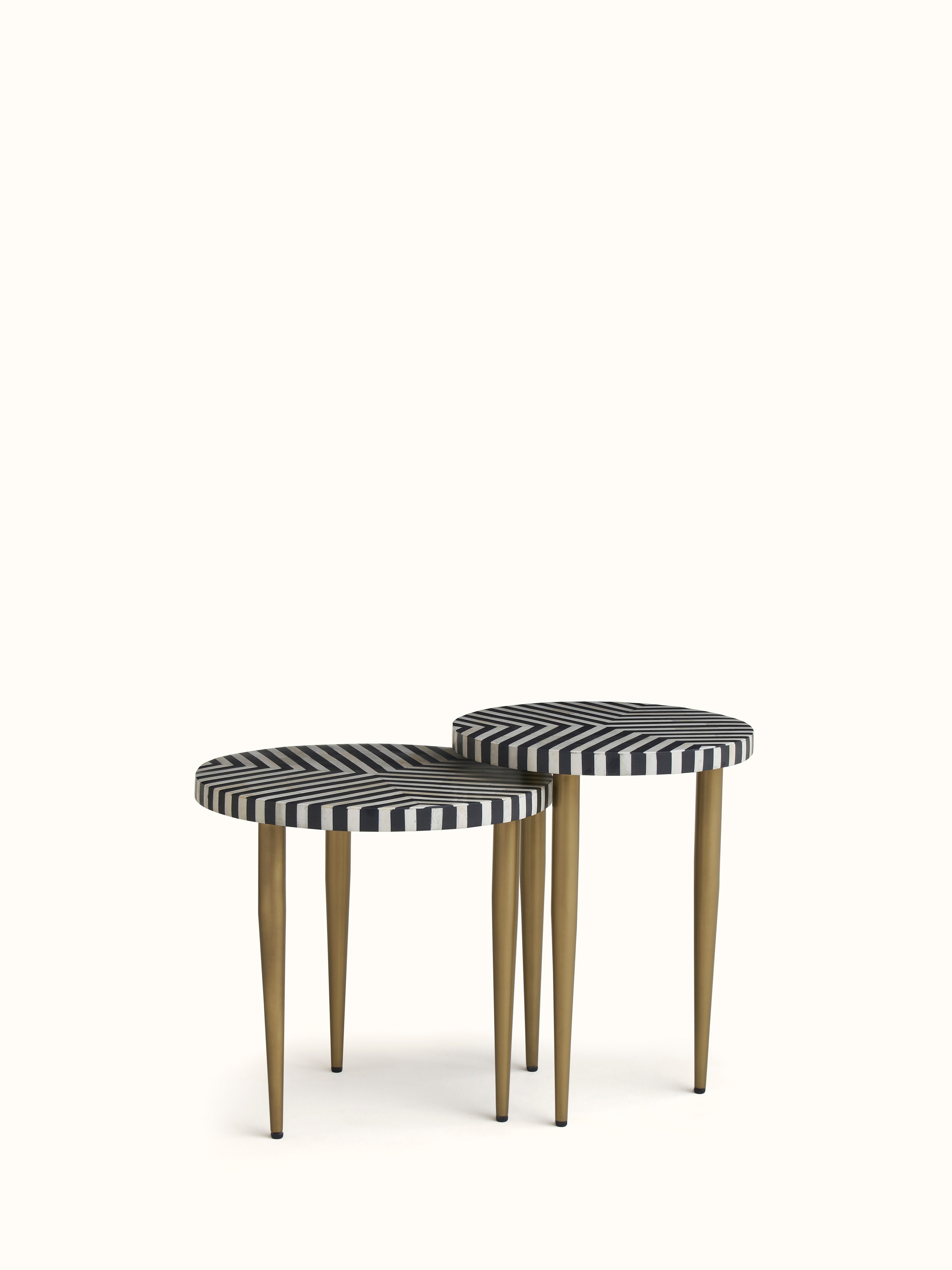 Top view of the bone inlaid nesting tables showcasing the inlaid patterns and surface design