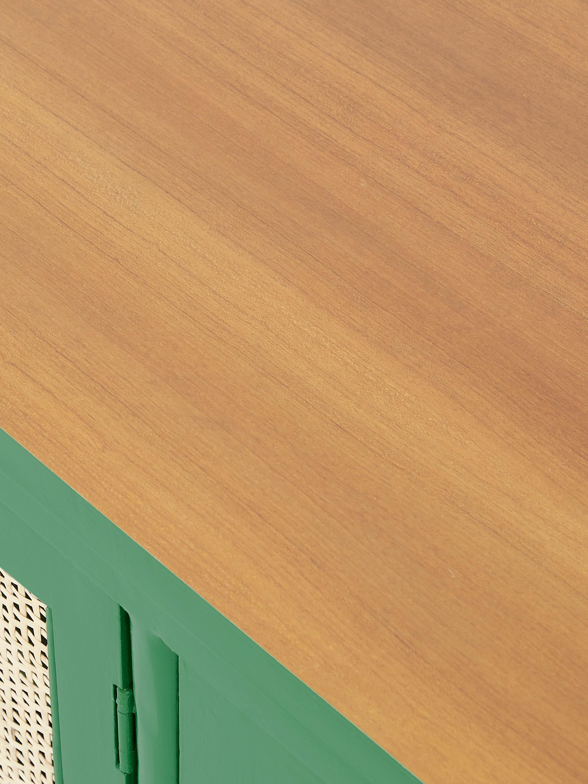 Close-up of Cane & Teak Wood Entertainment Unit's cane detailing, emphasizing texture and design intricacies