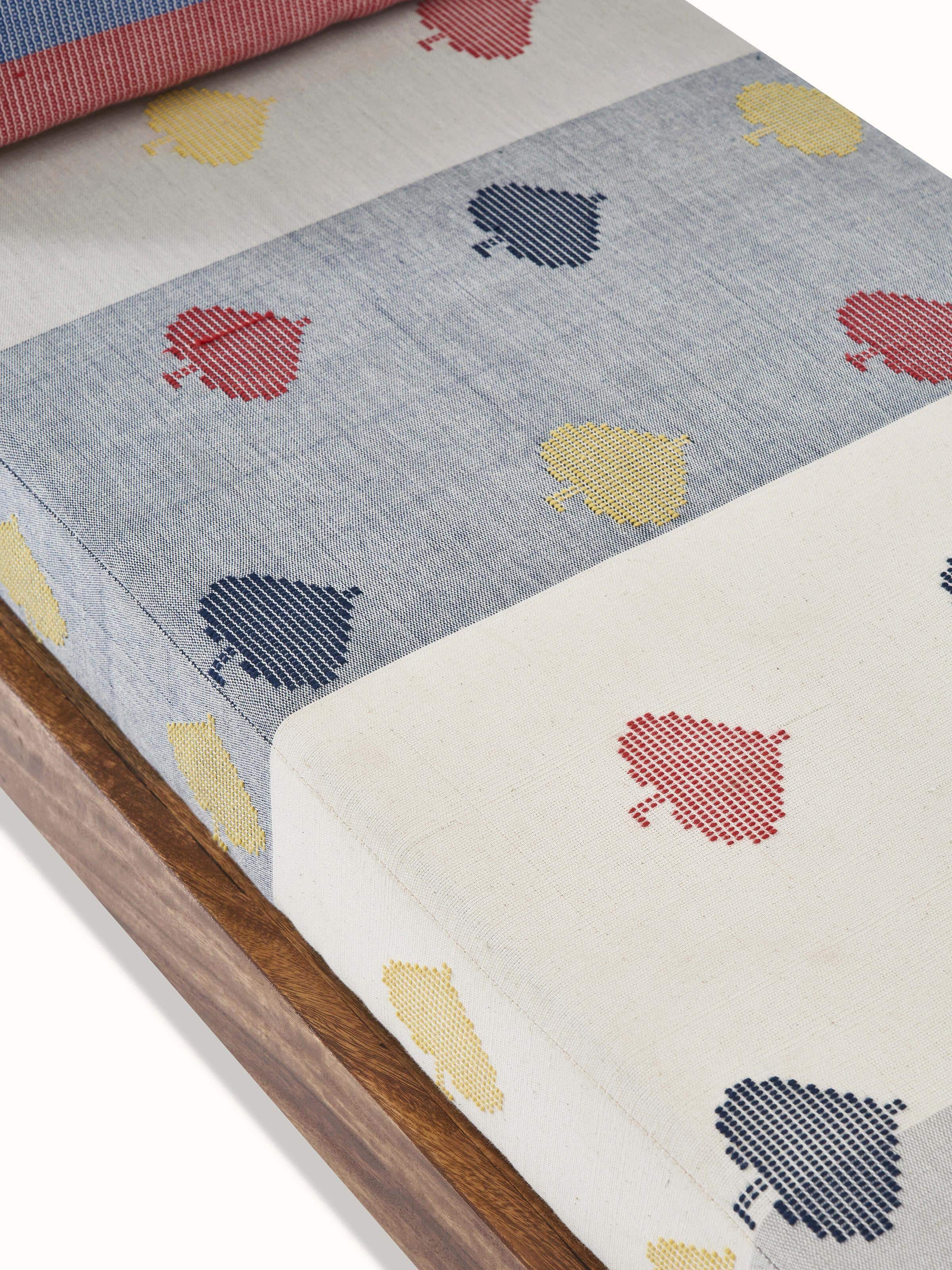 Another angle of the Bawan buti upholstered sheesham wood bench, emphasizing its sturdy construction and traditional design.