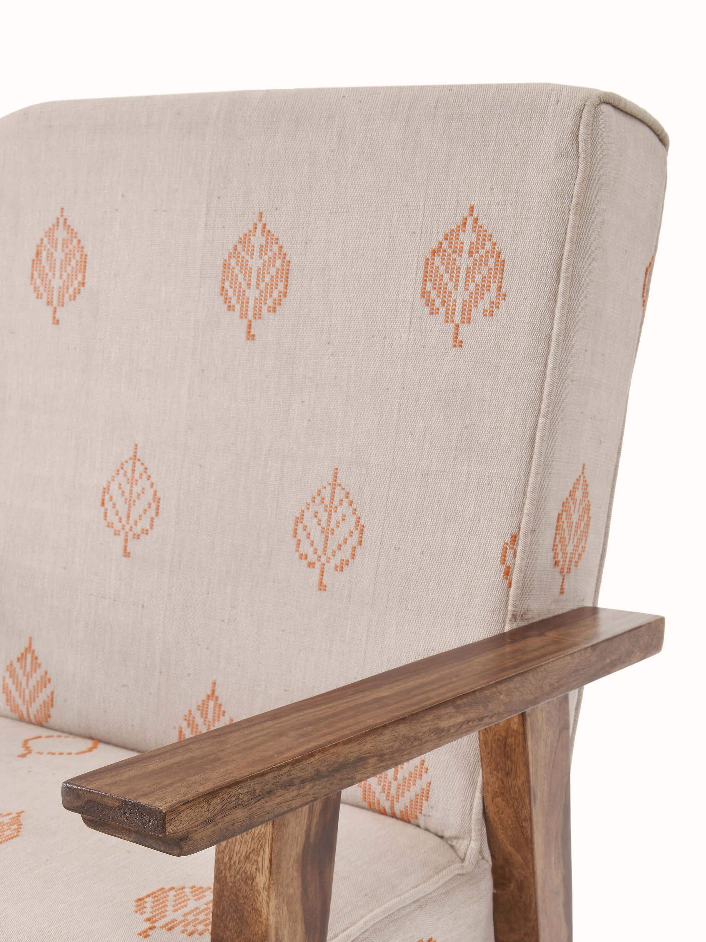 Back view of the Bawan Buti upholstered study chair, showing the design and craftsmanship.