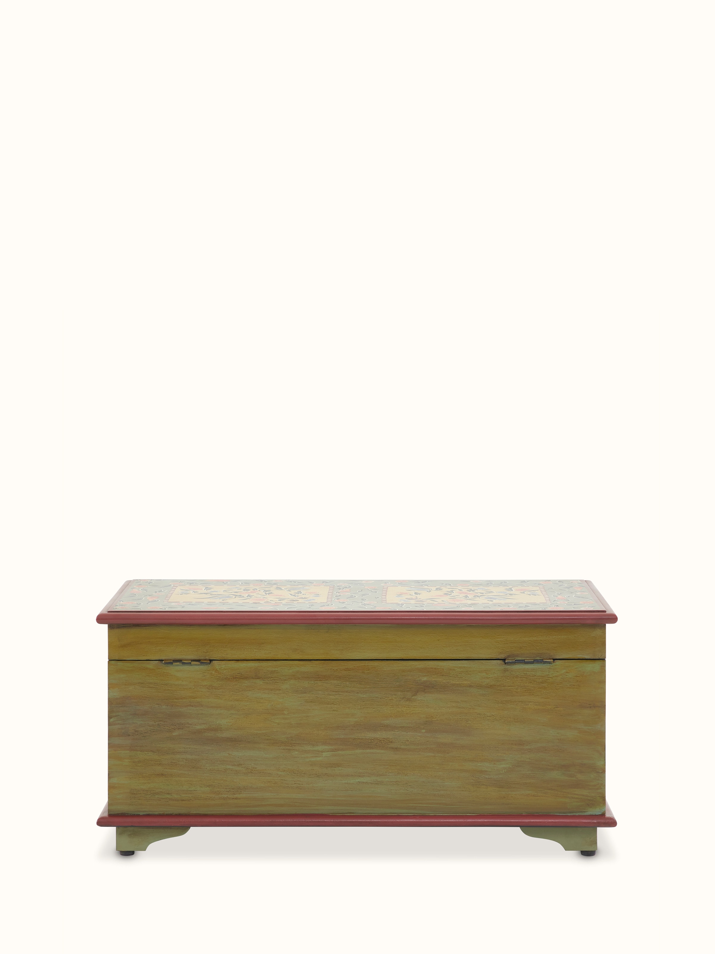 View of Miniature Painted Trunk from above, showcasing its painted artwork and intricate design