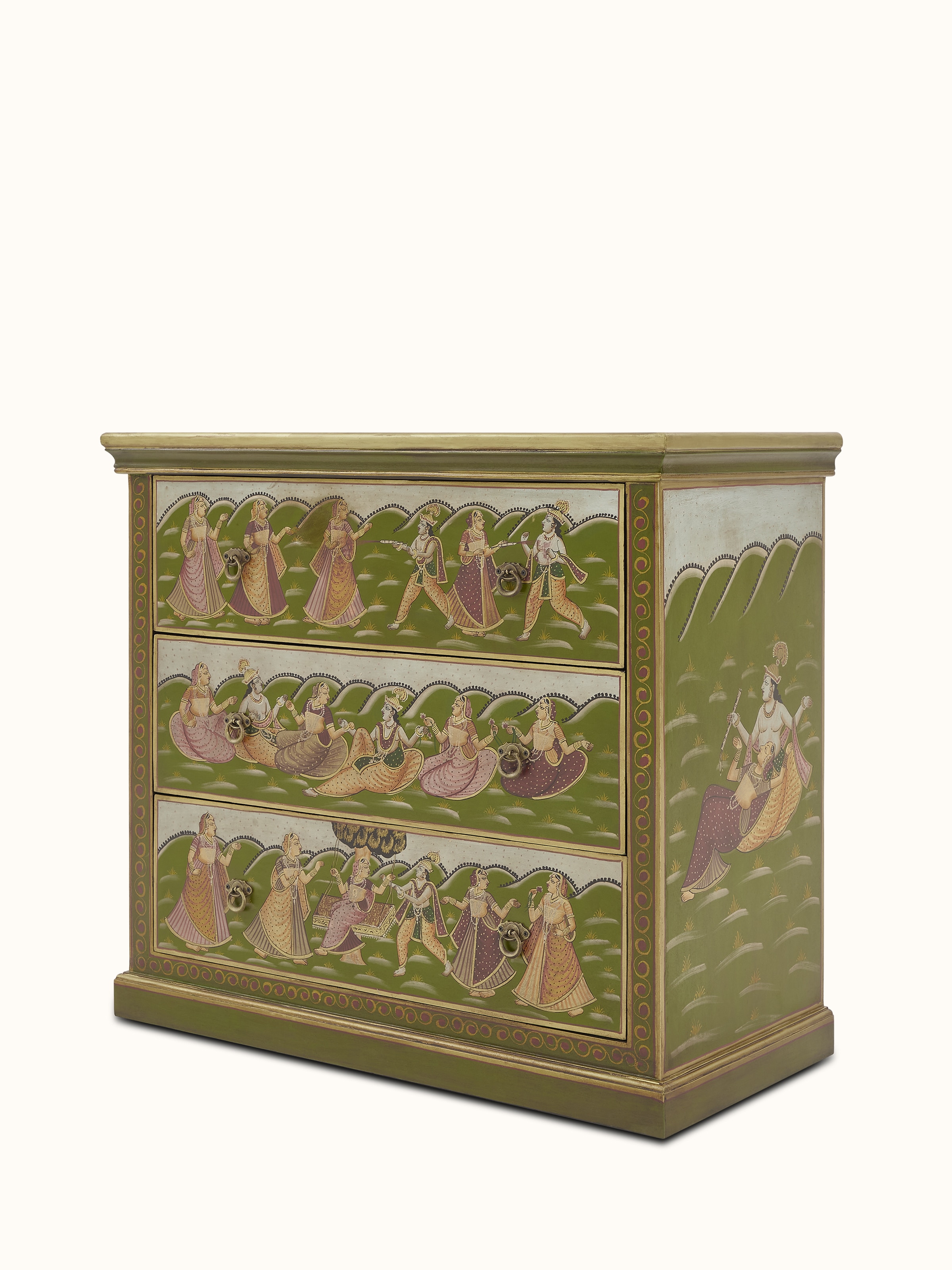 Top-down view of Miniature Painted Chest with 3 Drawers, featuring the intricate artwork on the top surface