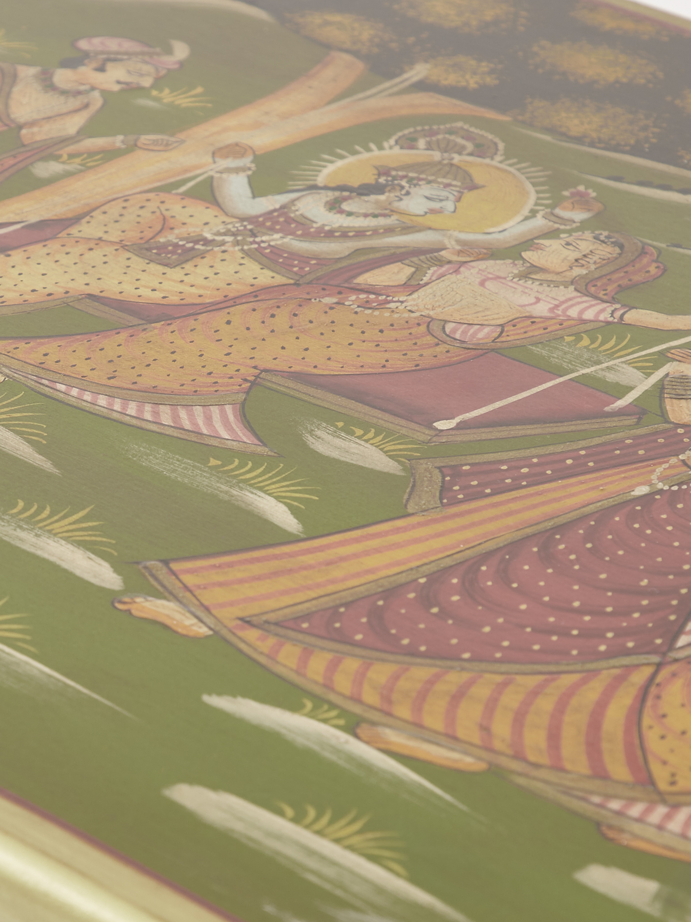 Close-up of drawer handles on Miniature Painted Chest with 3 Drawers, highlighting the detailed painting and hardware