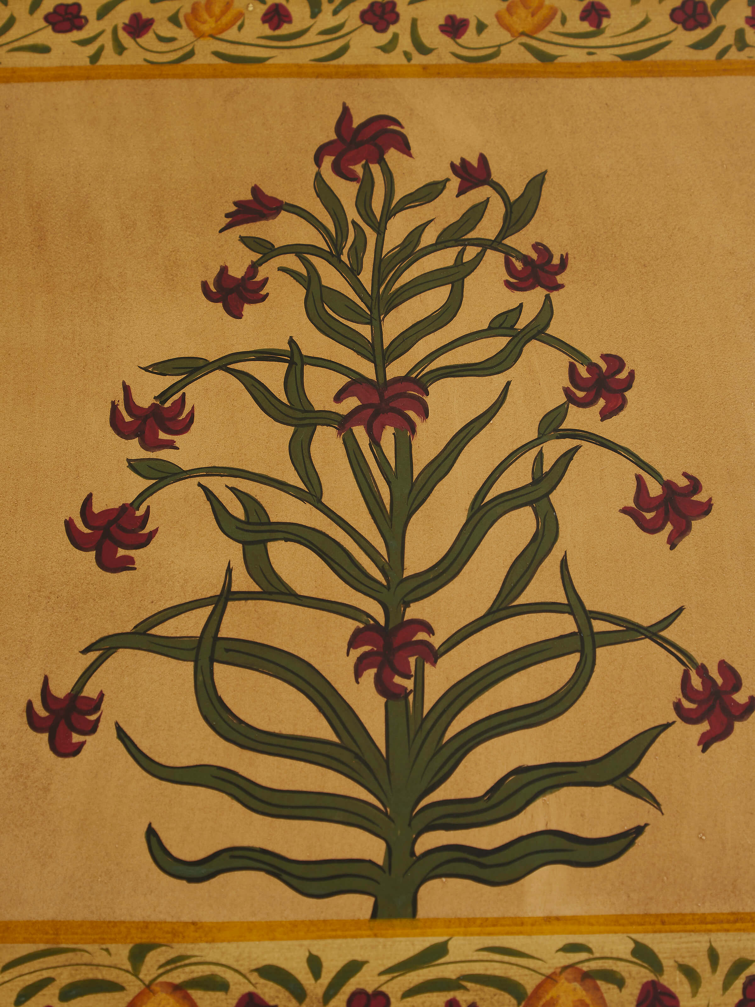 Close-up of the base of the miniature painted end table, highlighting the craftsmanship and attention to detail.