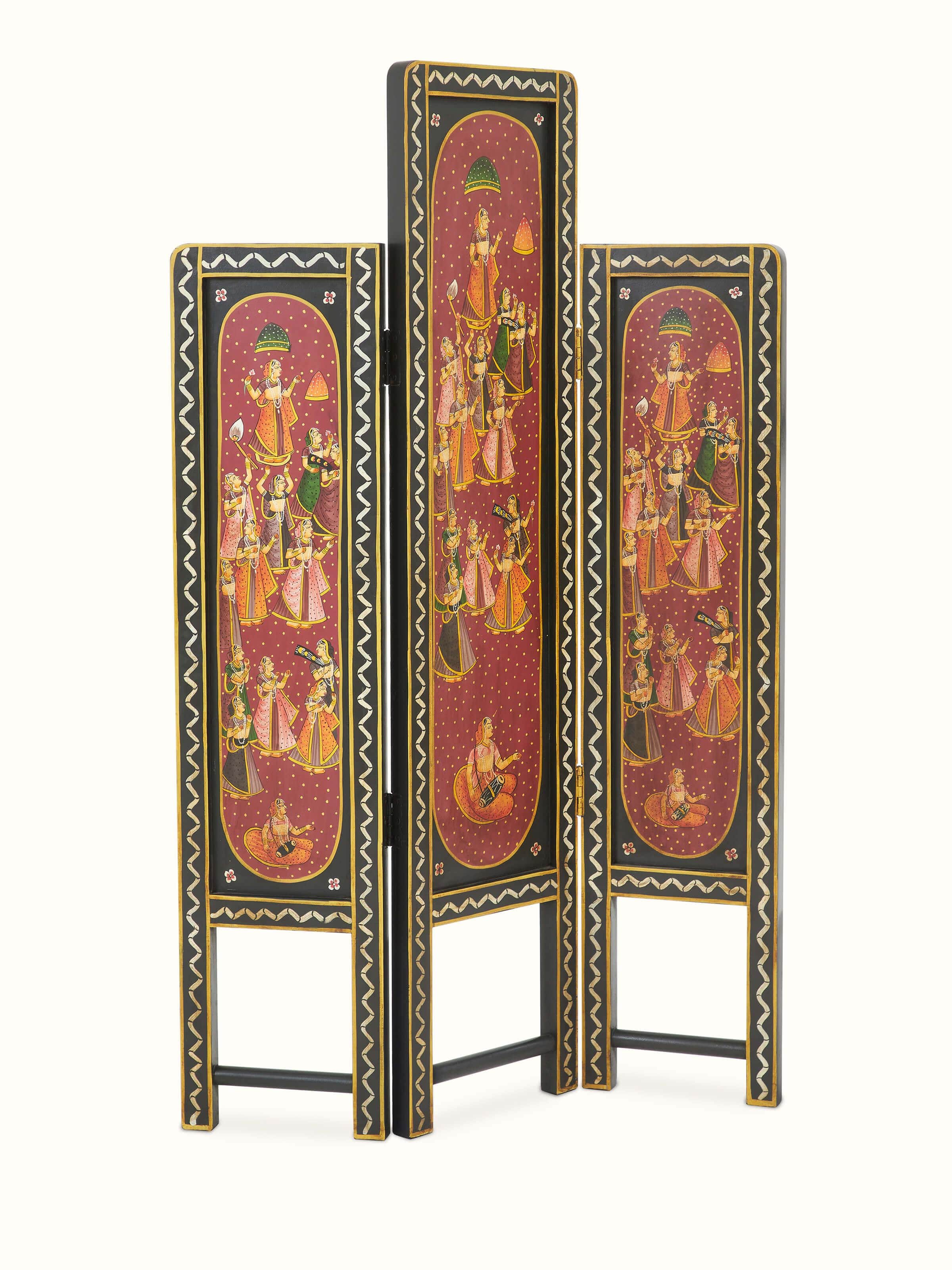 Front view of Miniature Painting Partition Screen showcasing intricate hand-painted details