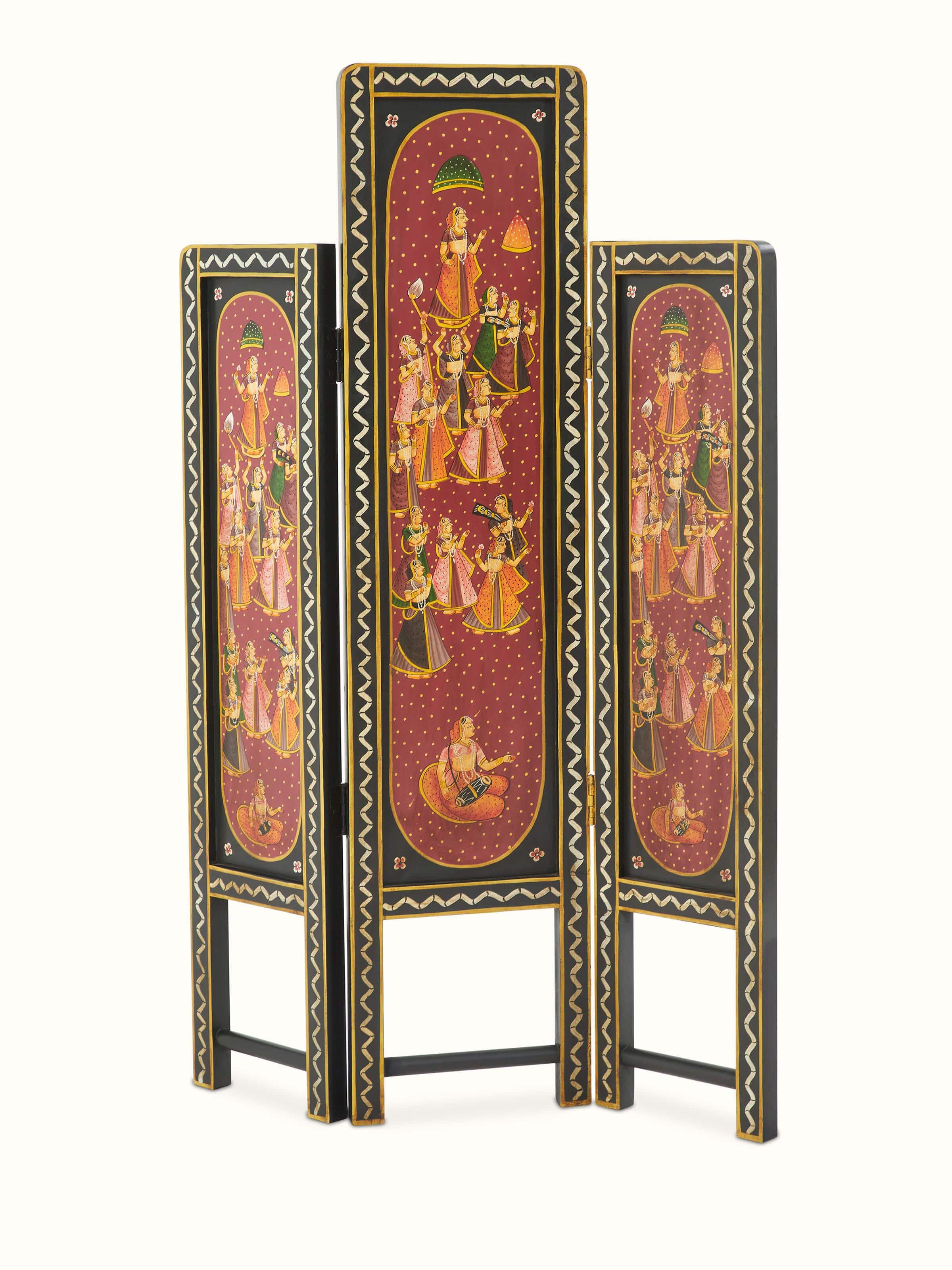 Angled view of Miniature Painting Partition Screen showcasing folding panels