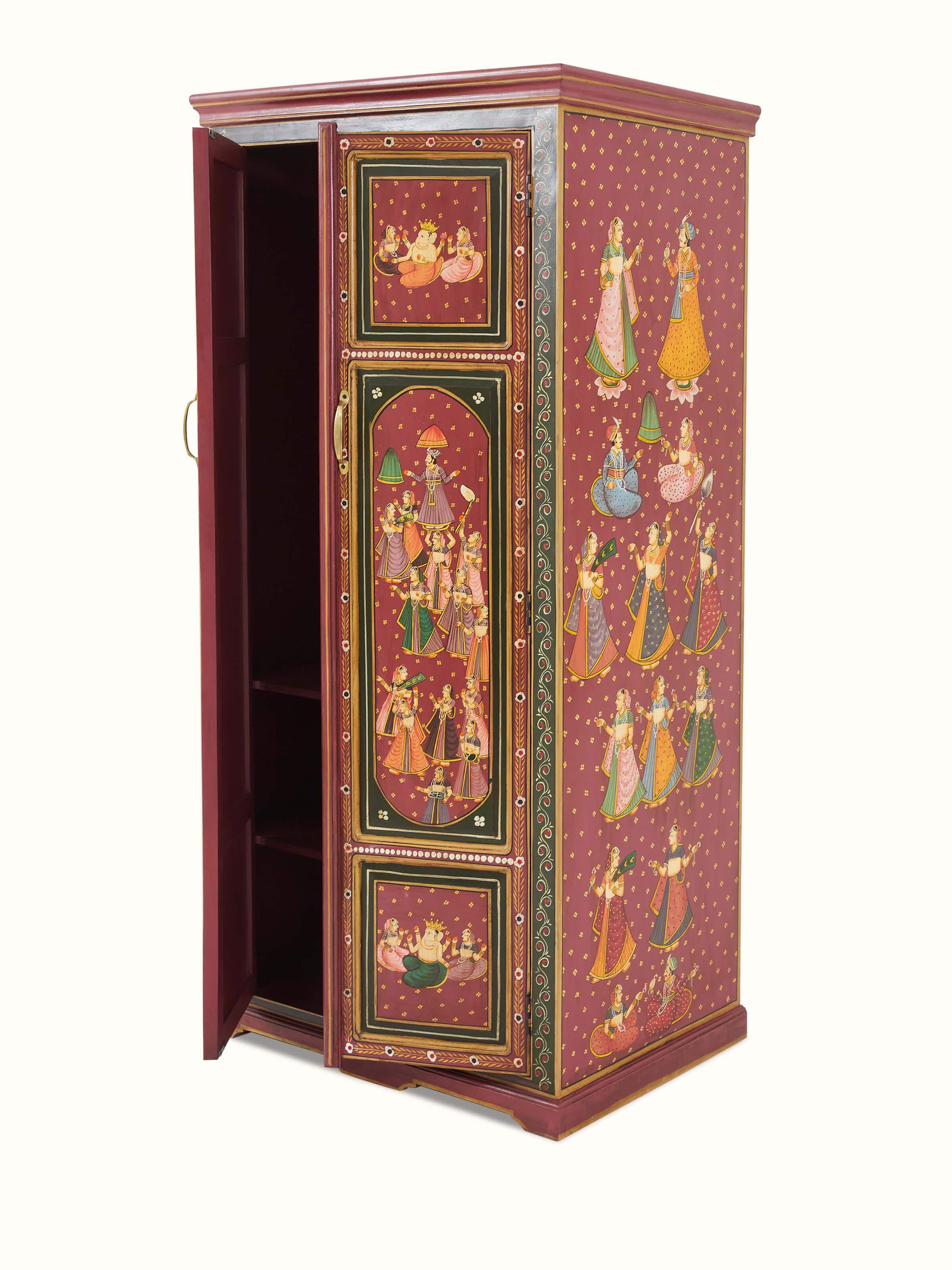Full view of the miniature painted wardrobe, capturing the artistic details and craftsmanship.