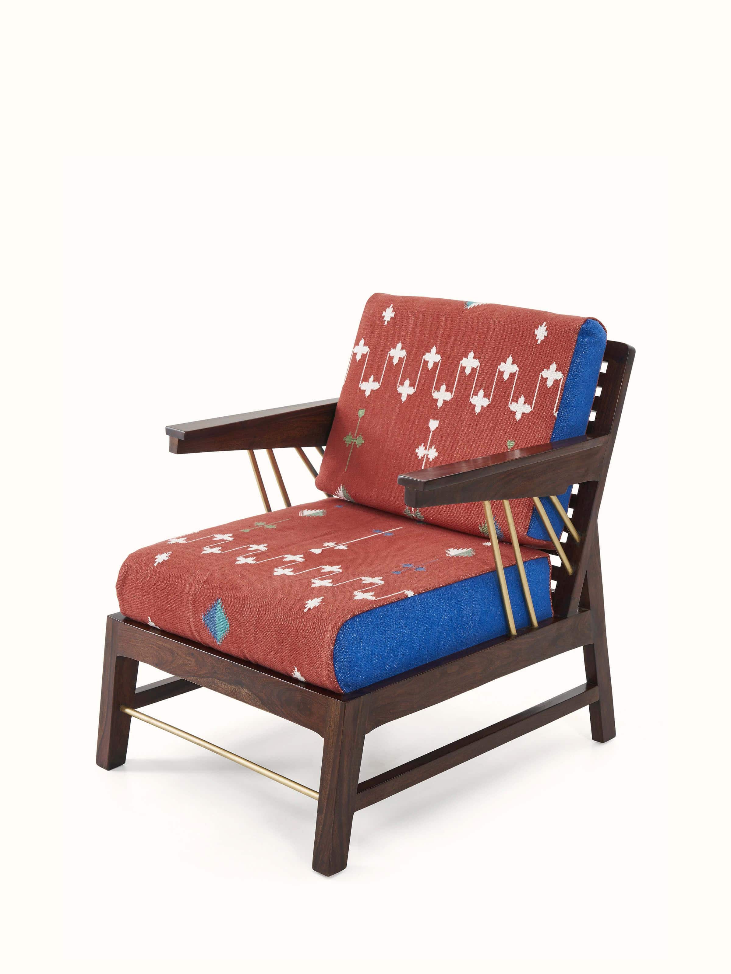 Panja Dhurrie Upholstered Sheesham Wood Armchair