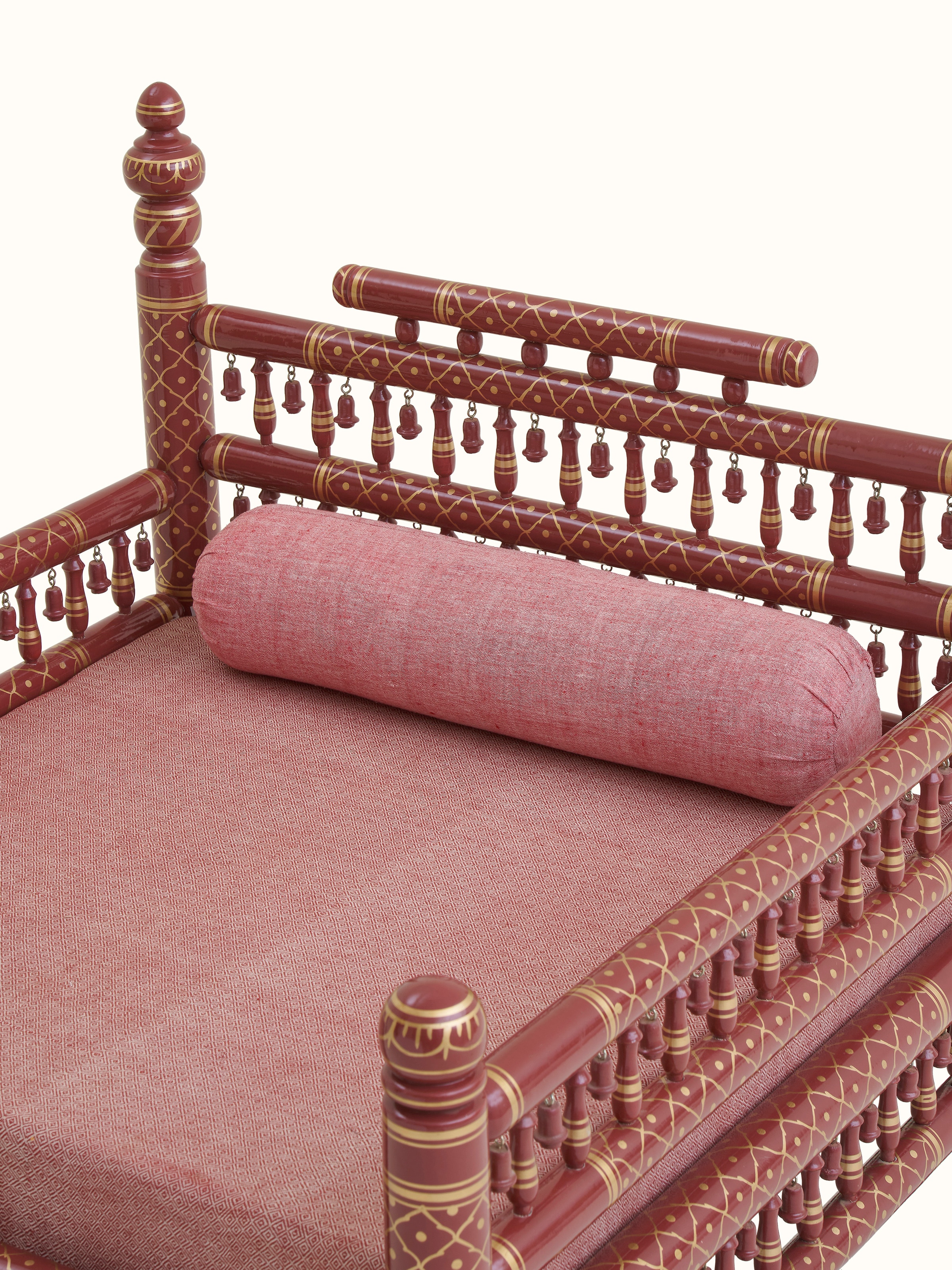 Maroon Upholstered Teak Wood Sankheda 1-seater Sofa