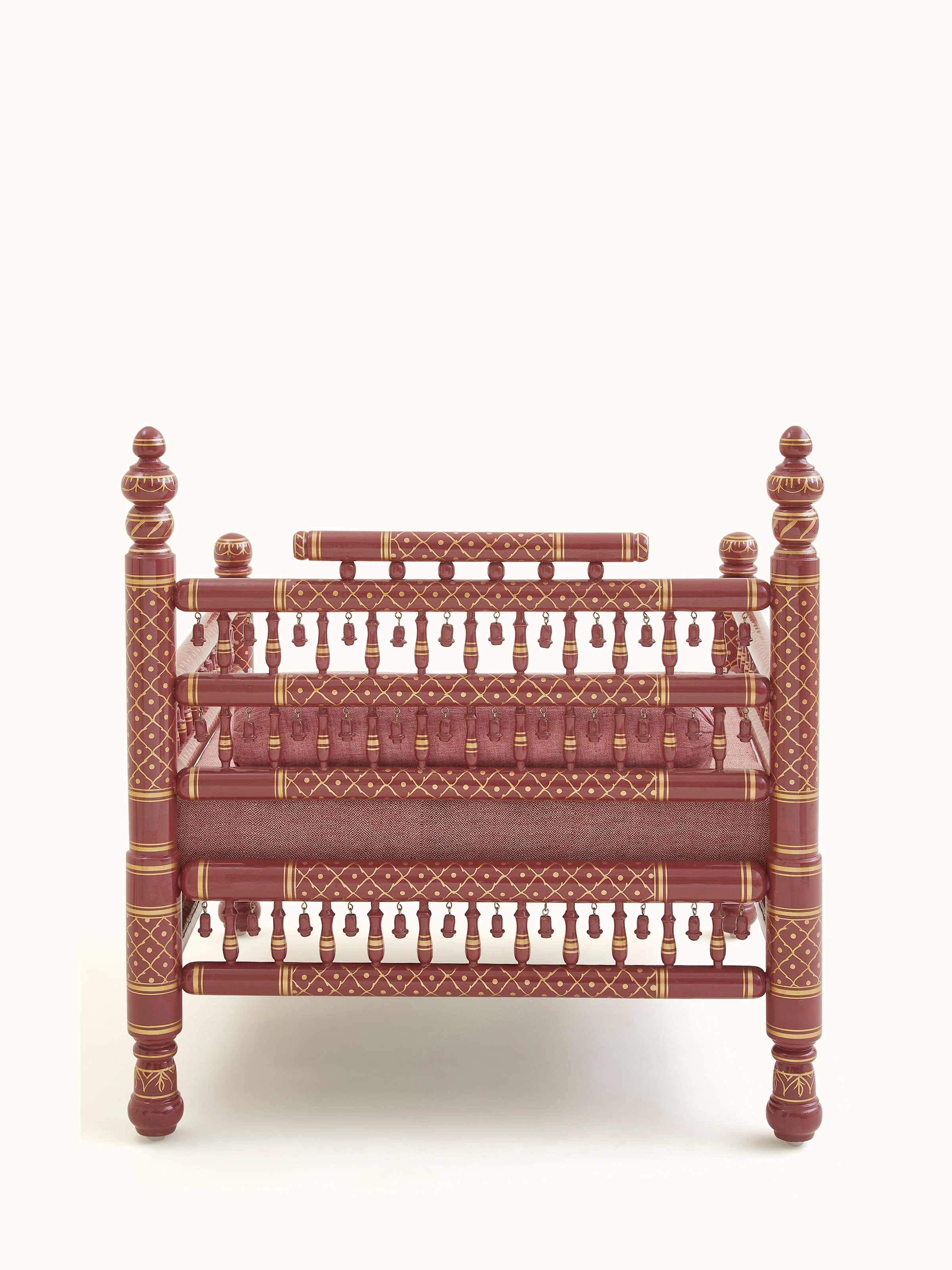 Maroon Upholstered Teak Wood Sankheda 1-seater Sofa