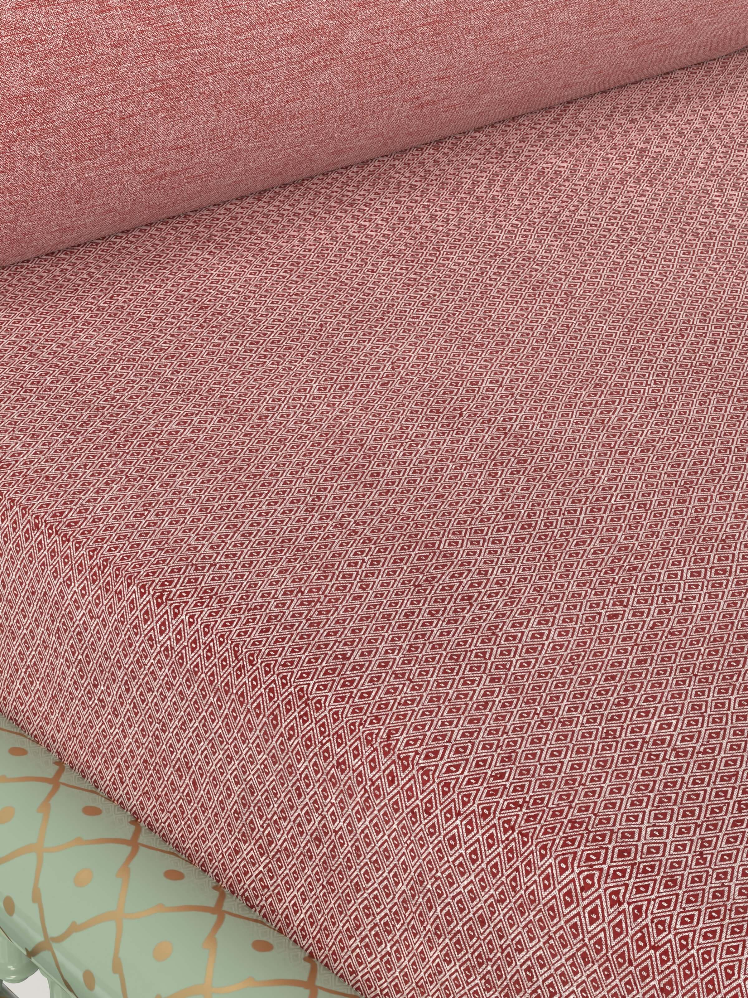 Close-up view of Aqua Upholstered Teak Wood Sankheda 2-Seater Sofa focusing on upholstery details