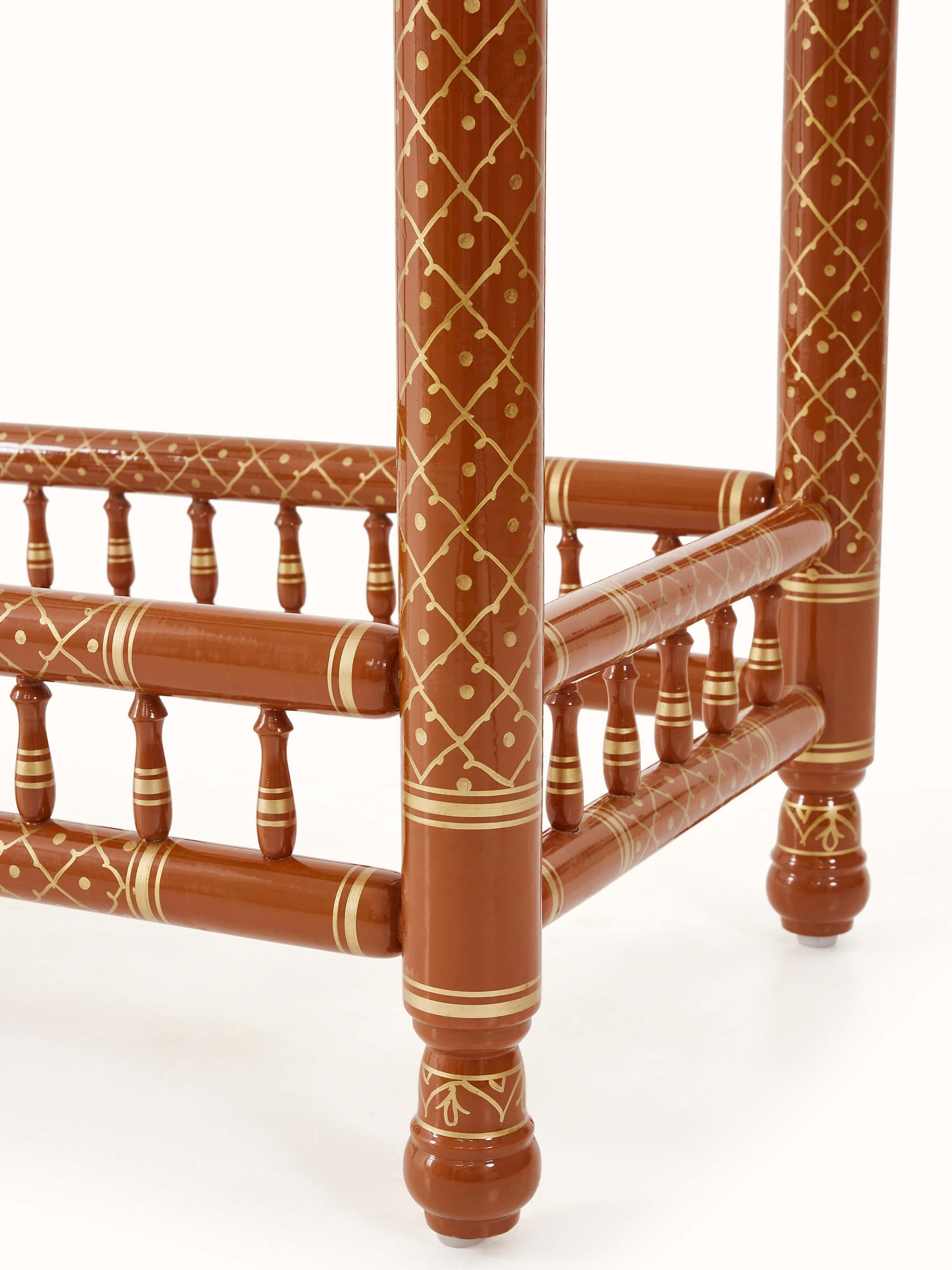 Angled view of the Sankheda towel hanger, providing a perspective on its design and functionality