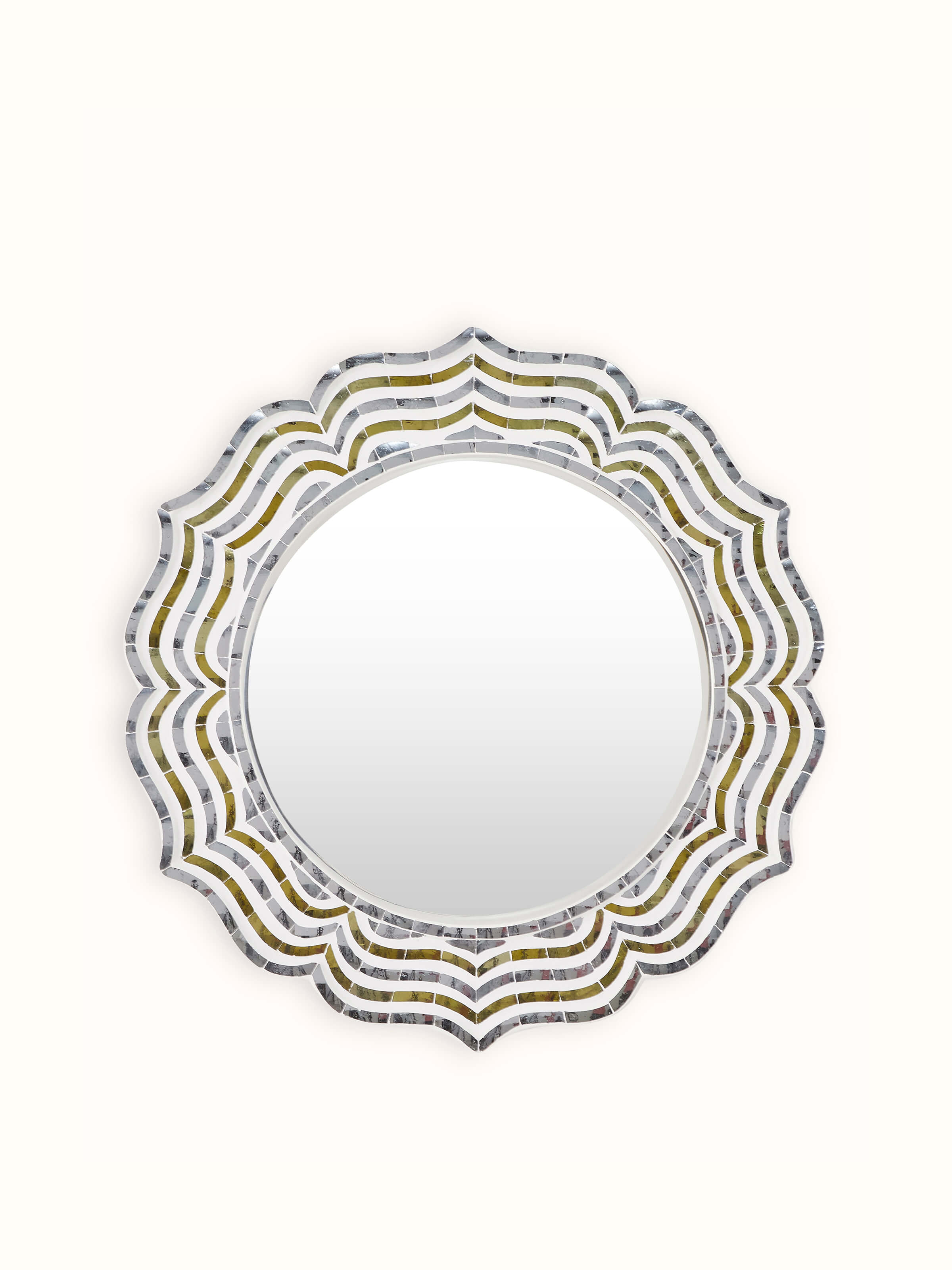 Front view of Swadesh Glass Floral Design Inlay Wall Mirror showcasing elegant floral inlay design and clear glass frame