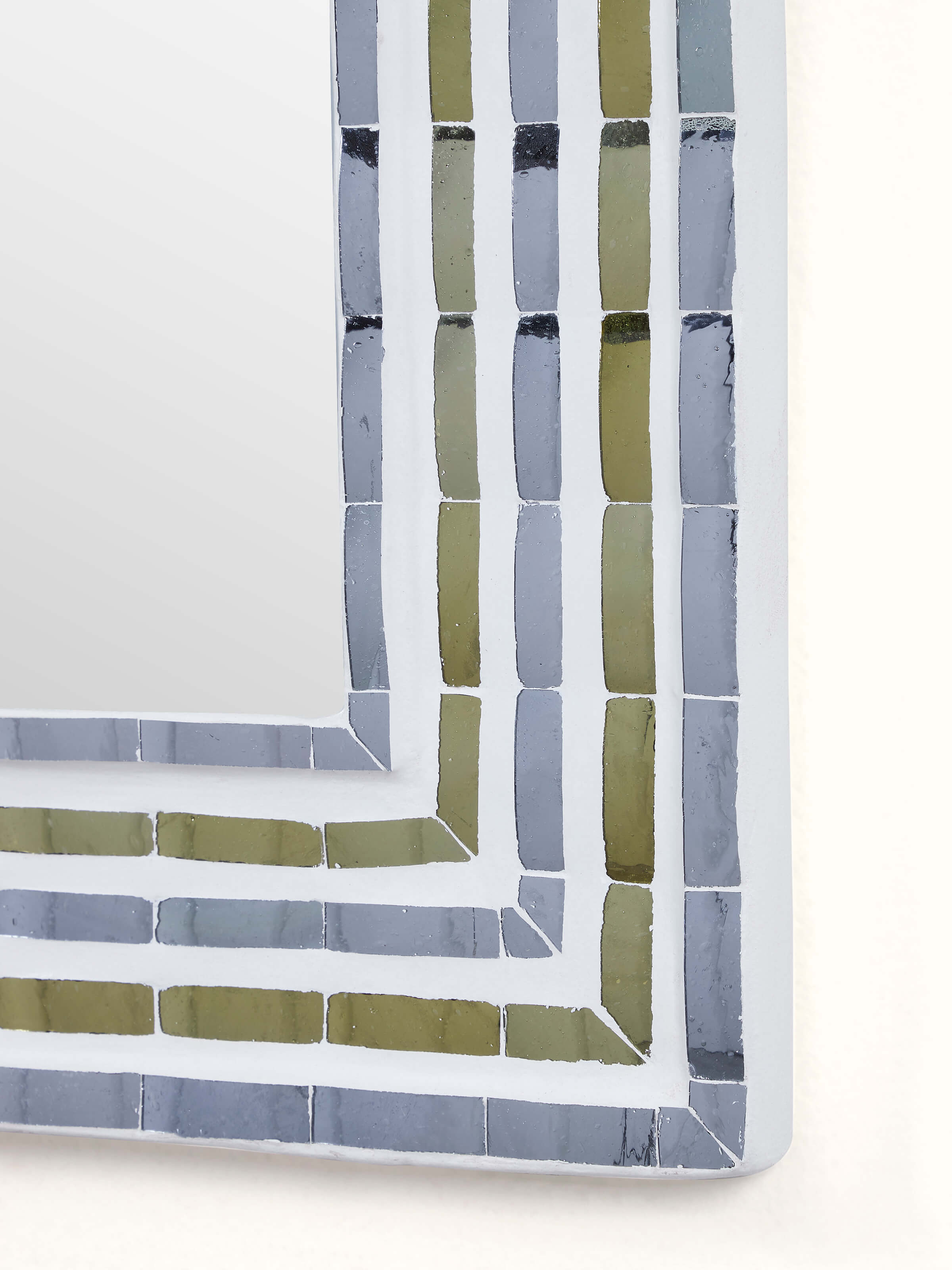 Detailed view of Swadesh Glass Floral Inlay Arch Wall Mirror showcasing the intricate floral glass design and reflective surface