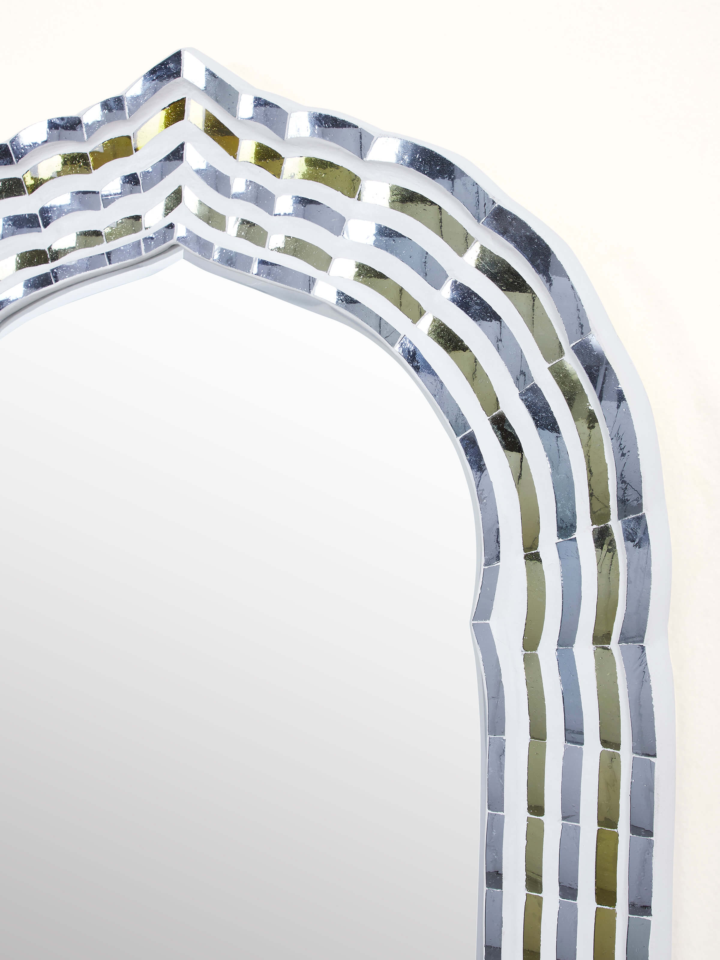 Back view of Swadesh Glass Floral Inlay Arch Wall Mirror highlighting the sturdy backing and elegant arch frame