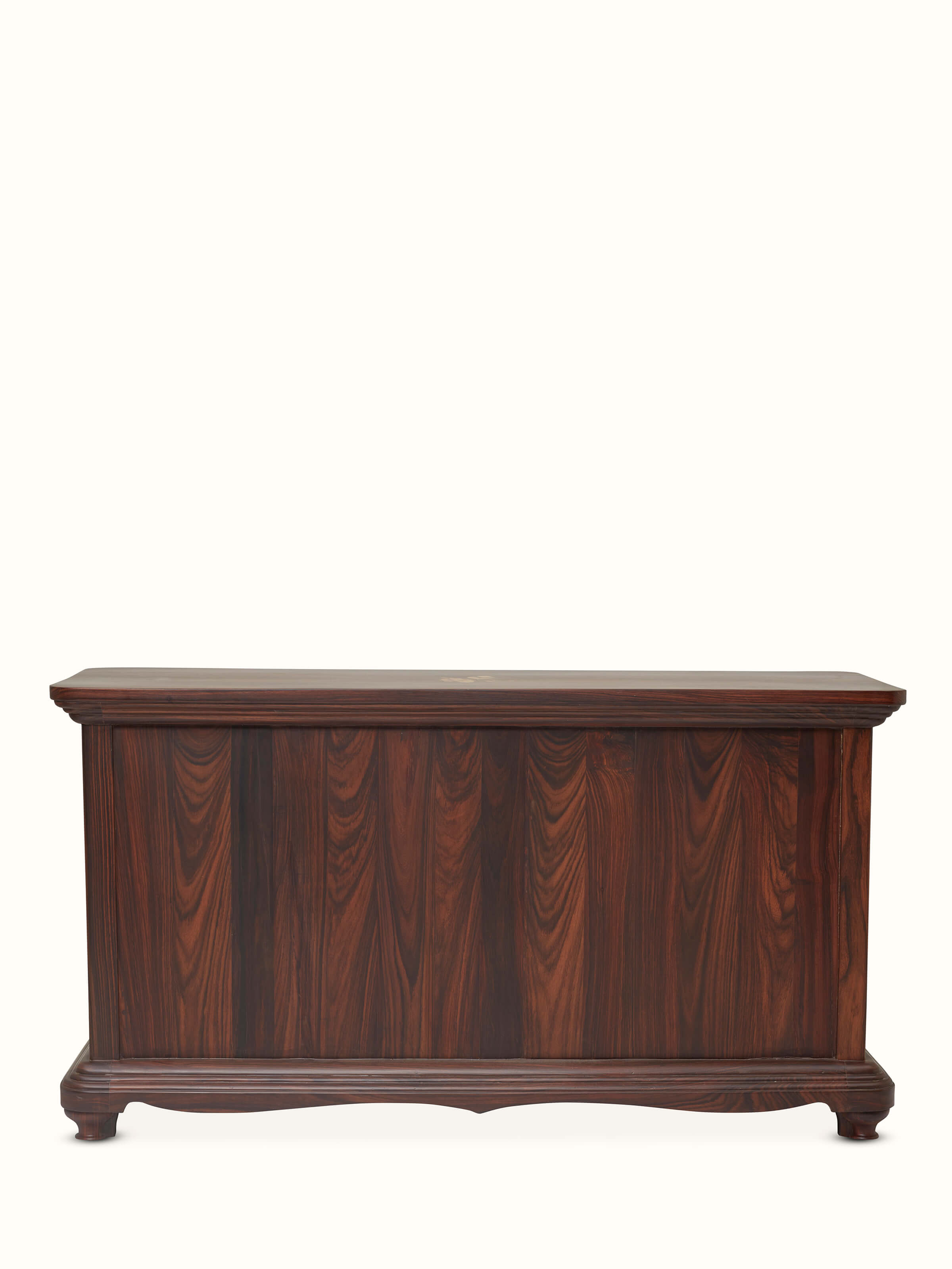 Back view of Mysore Rosewood Inlay Sideboard (3-Drawers) highlighting the sturdy construction and detailed rosewood inlays.