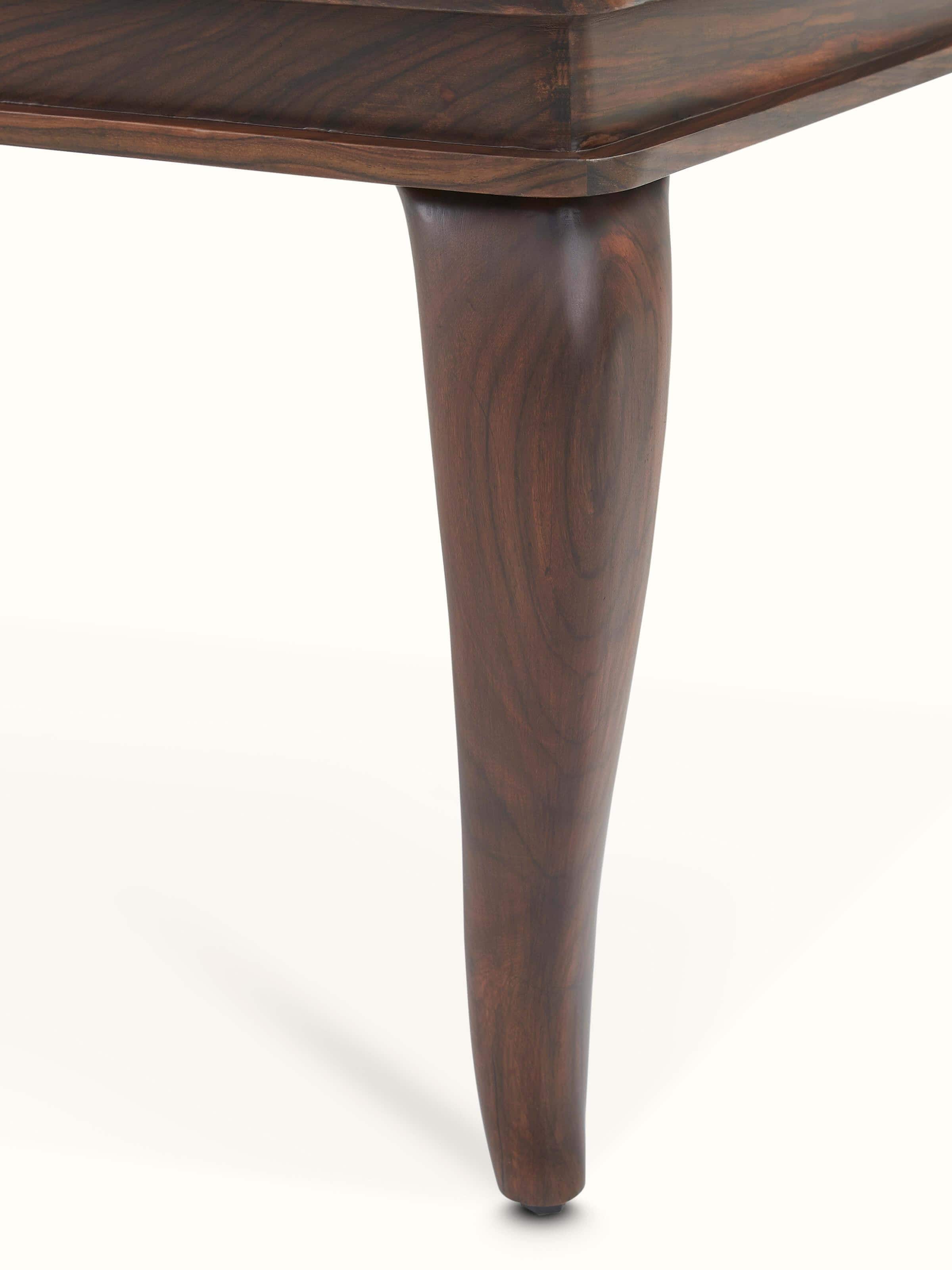 Detailed view of Rosewood Inlay Floral Coffee Table’s wood finish and inlay work, highlighting the intricate patterns