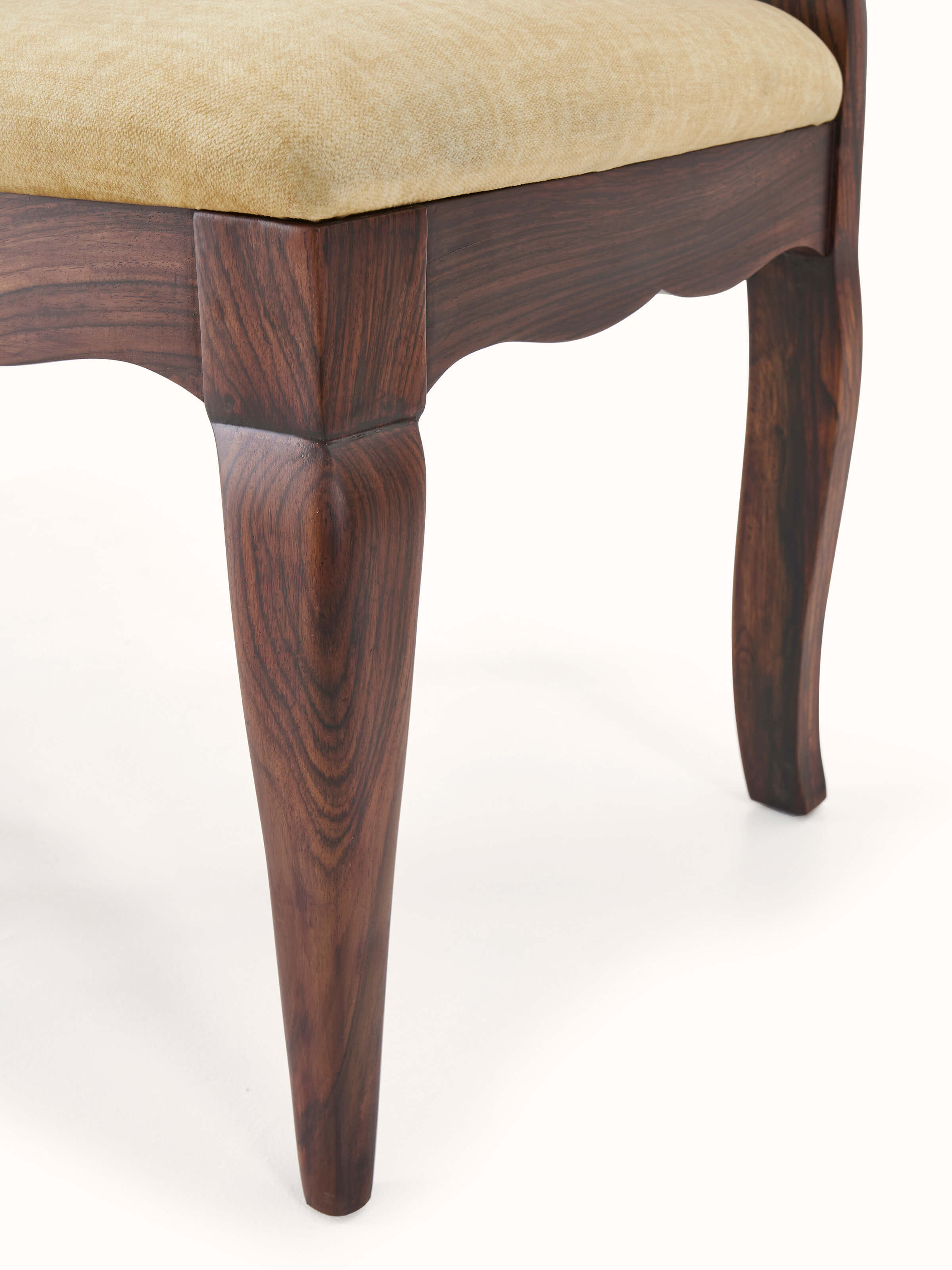 Detailed view of Upholstered Rosewood Inlay Dining Chair (2 Pcs) focusing on the craftsmanship of the rosewood inlay and fabric.