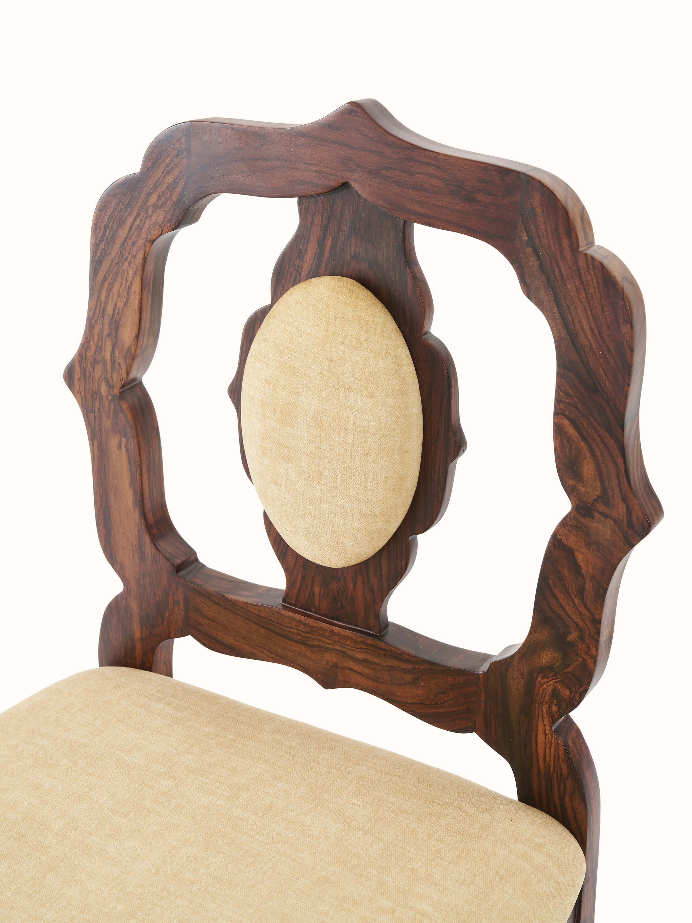 Base view of Upholstered Rosewood Inlay Dining Chair (2 Pcs) highlighting the sturdy wooden frame and ergonomic design.