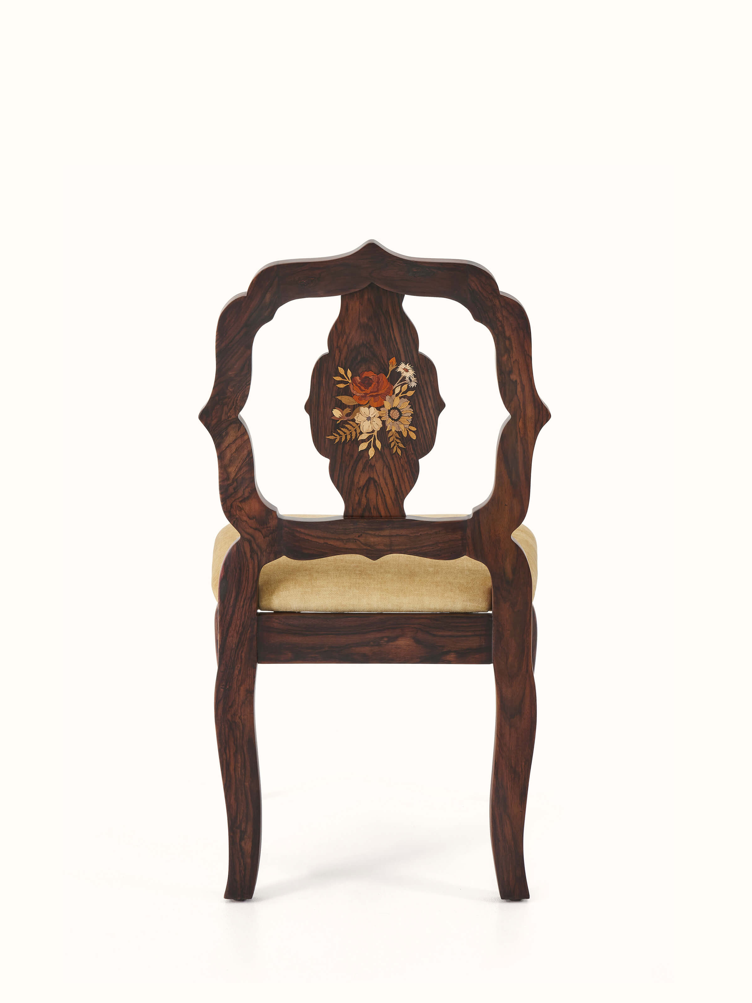 Back view of Upholstered Rosewood Inlay Dining Chair (2 Pcs) showing the supportive backrest and luxurious finish.