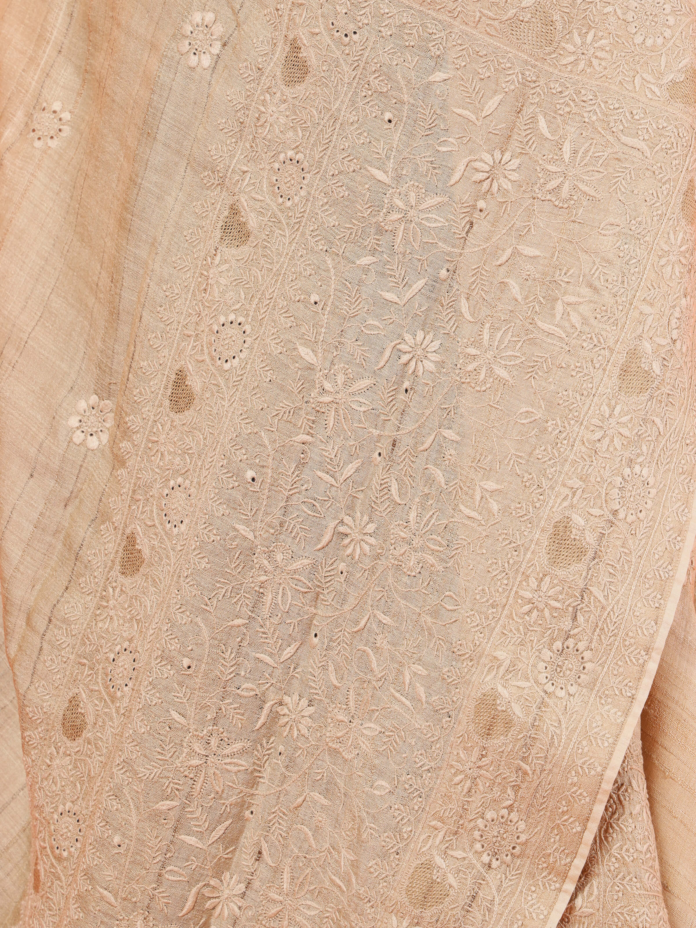 Another angle capturing the full, luxurious spread of this statement shawl.