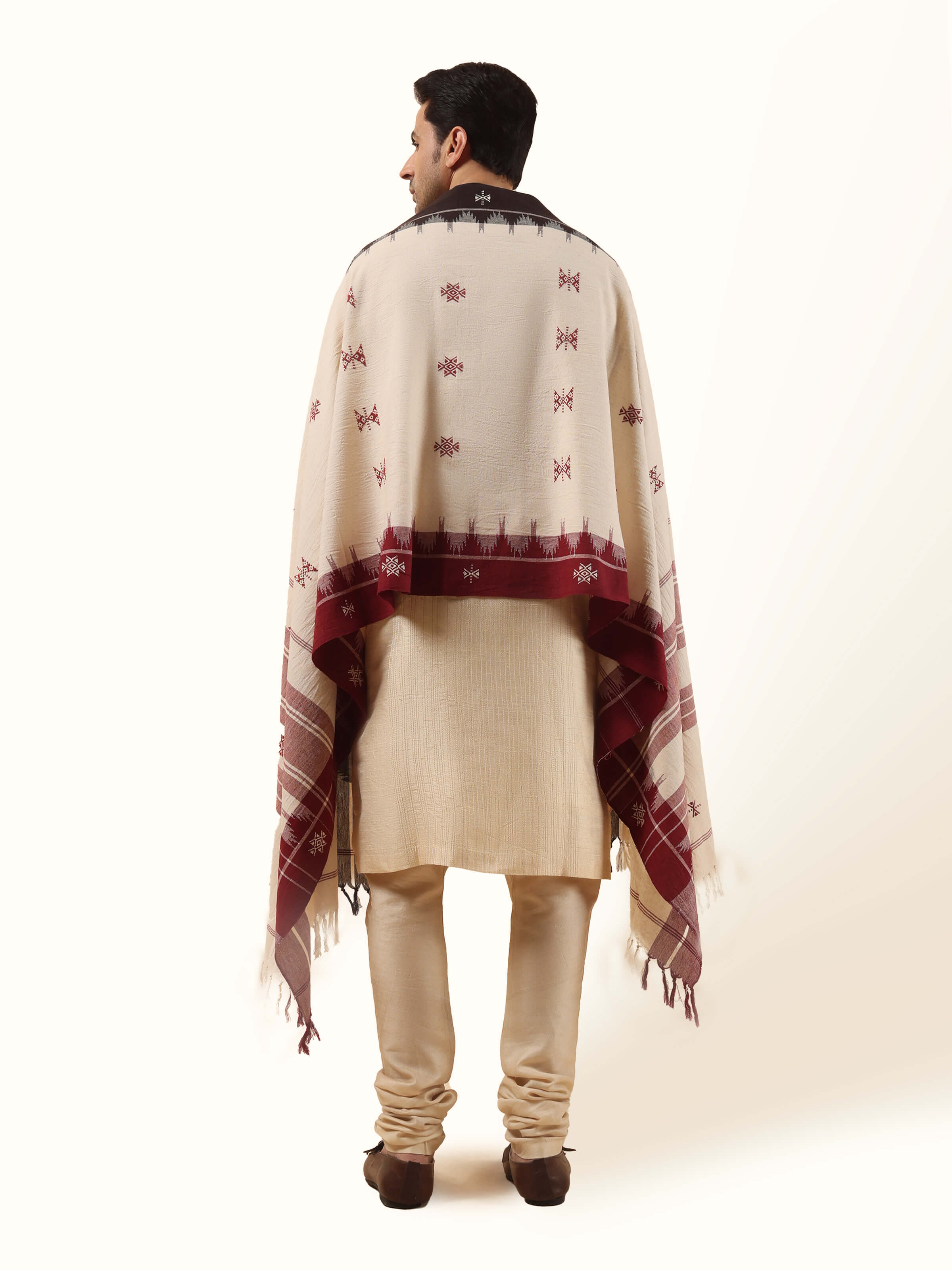 Back view of brown cotton Kotpad stole showing length and artisanal finish