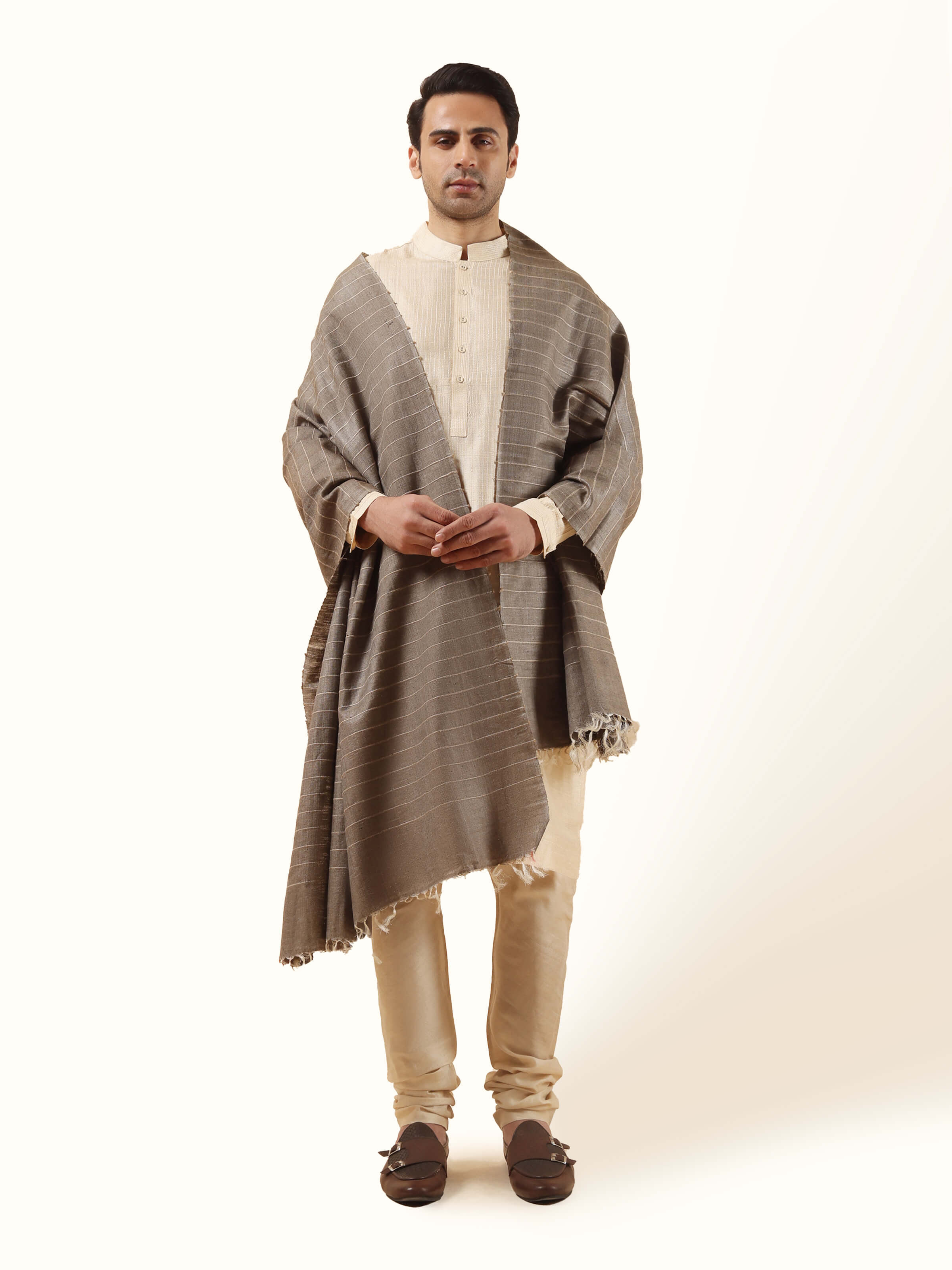 Light Grey Tussar Silk Shawl