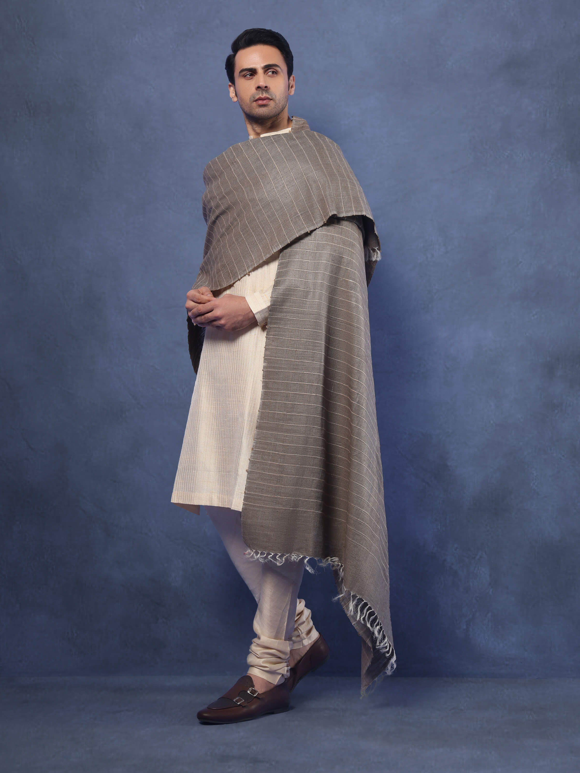 Light Grey Tussar Silk Shawl