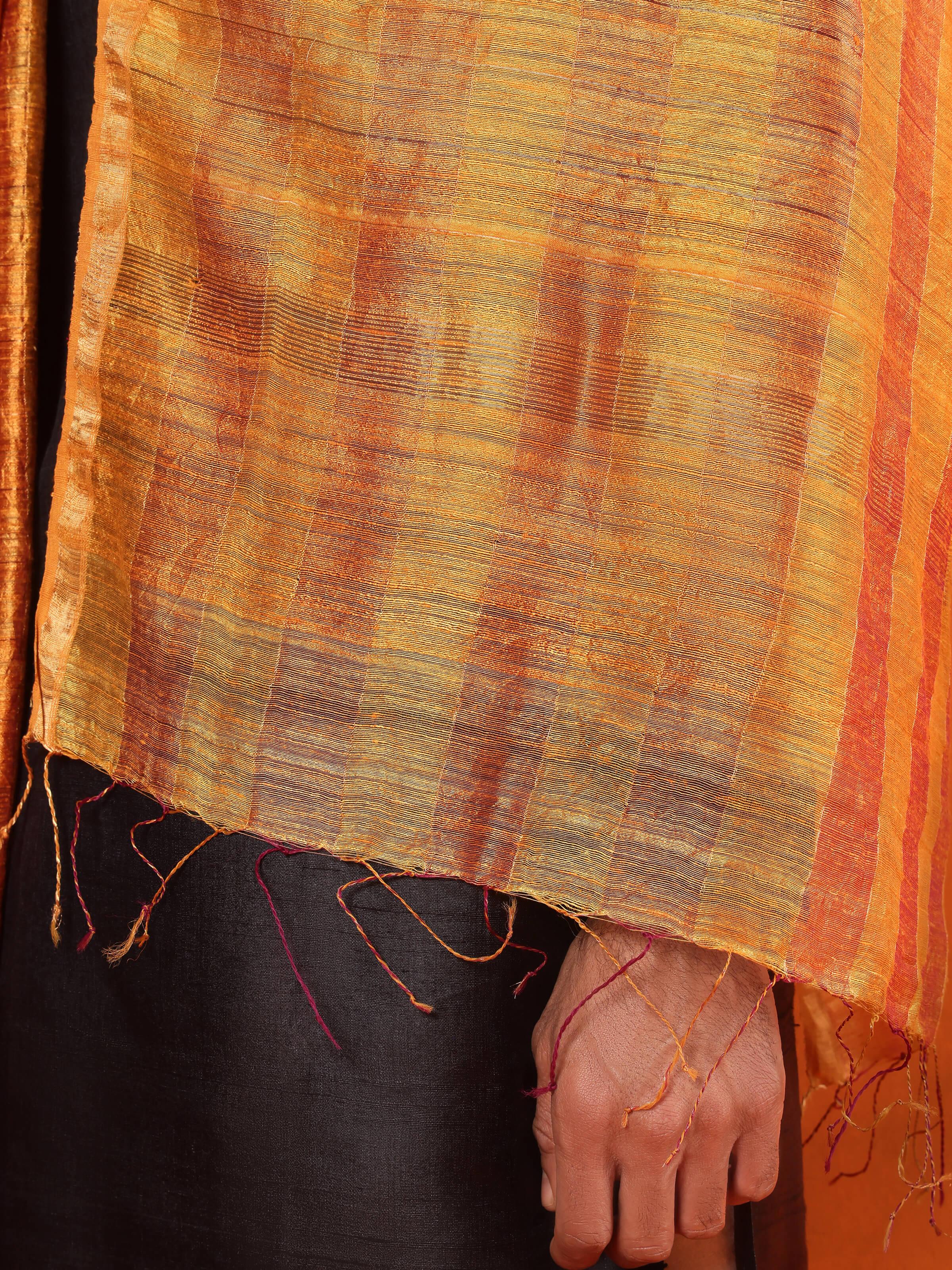 Detail shot emphasizing the texture and artisanal beauty of the Matka silk weave.
