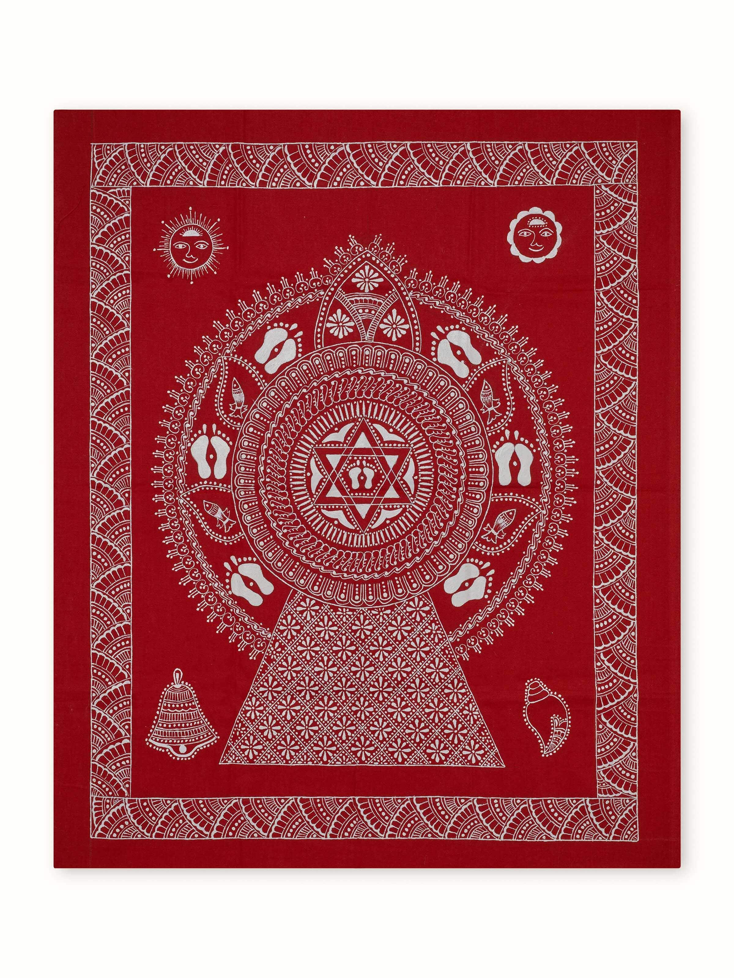 Front view of Aipan Vivah Chowki Painting highlighting vibrant colors