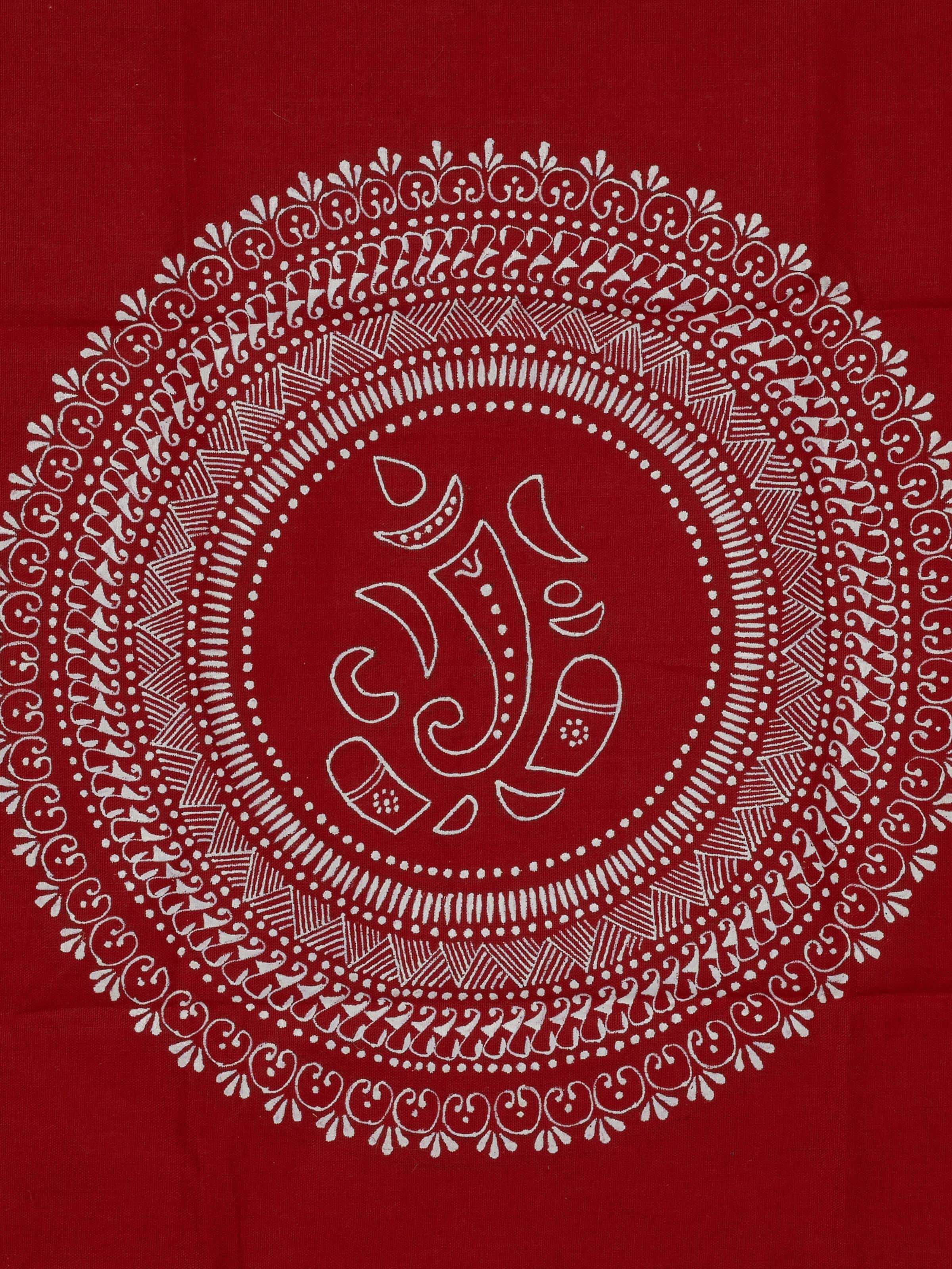 Detailed view of Aipan Ganesh Chowki mandala painting, highlighting the traditional design elements and colors.