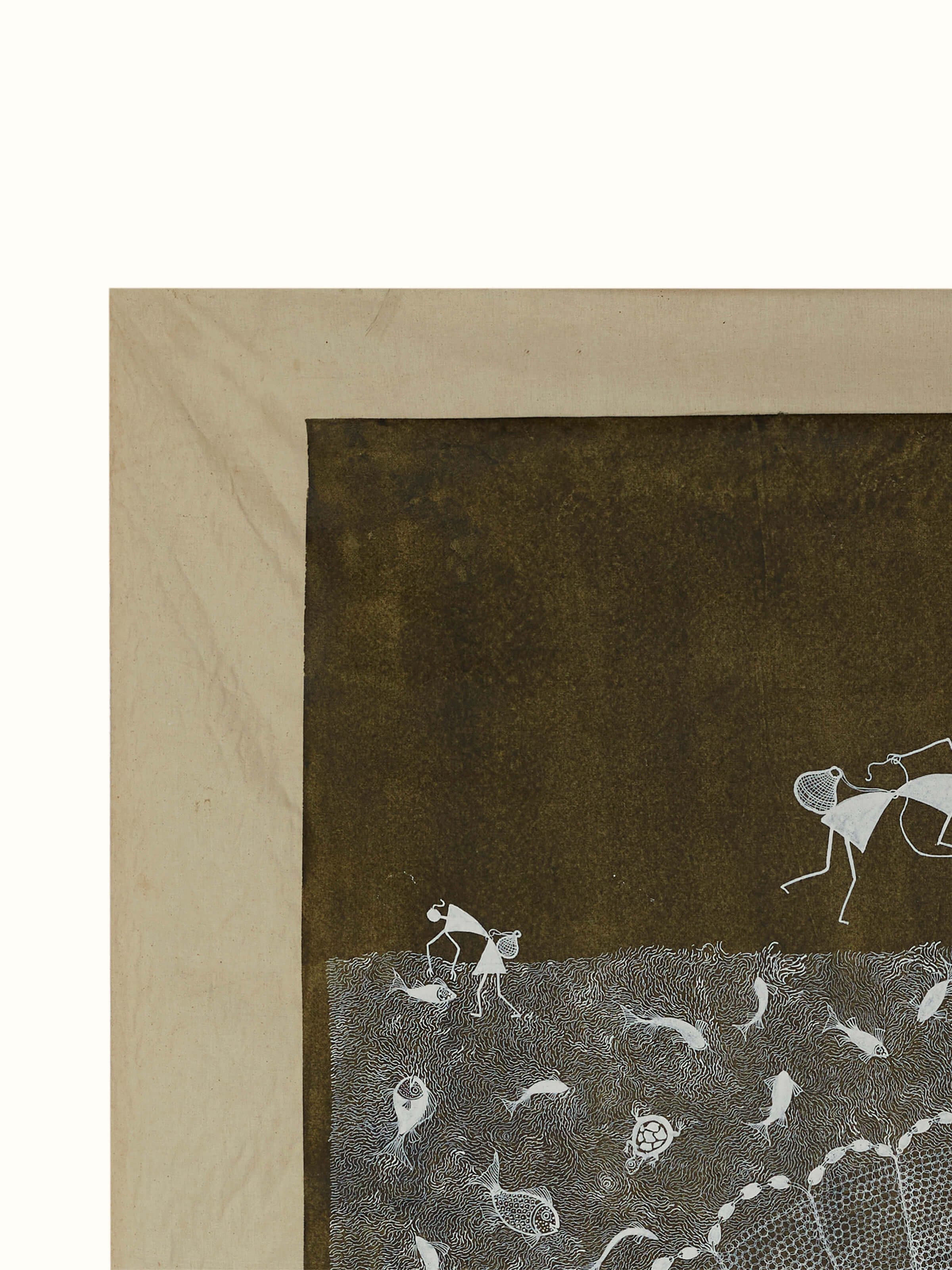 Side view of Warli Fishing Painting emphasizing traditional art style
