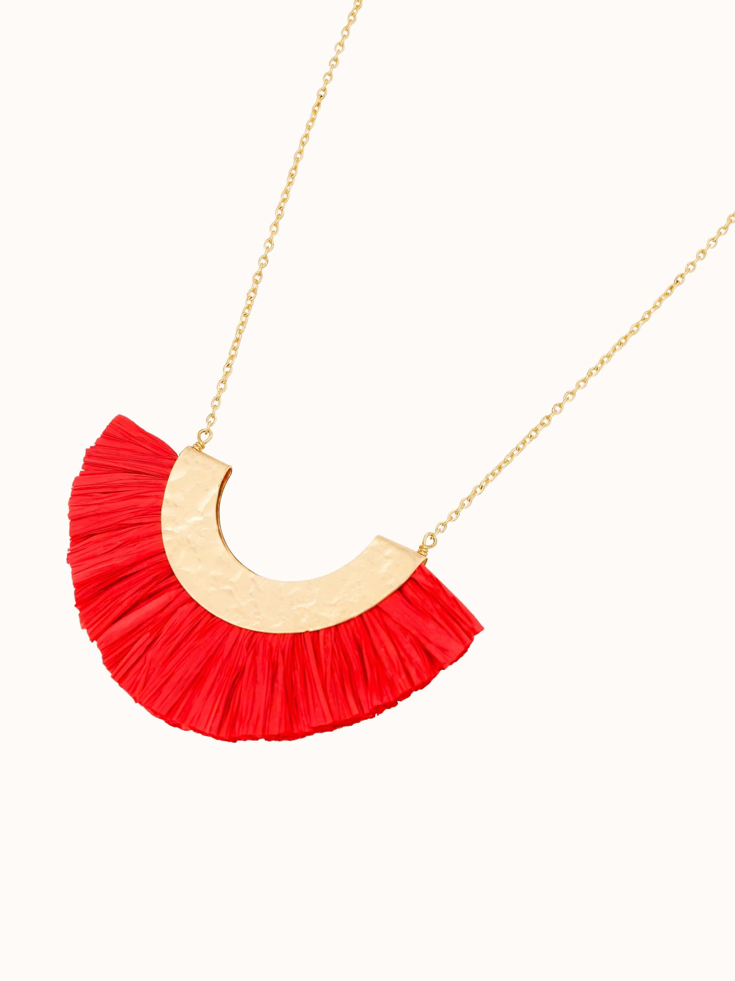 Back view of Raffia Fibre Long Necklace displaying the secure fastening and smooth design.