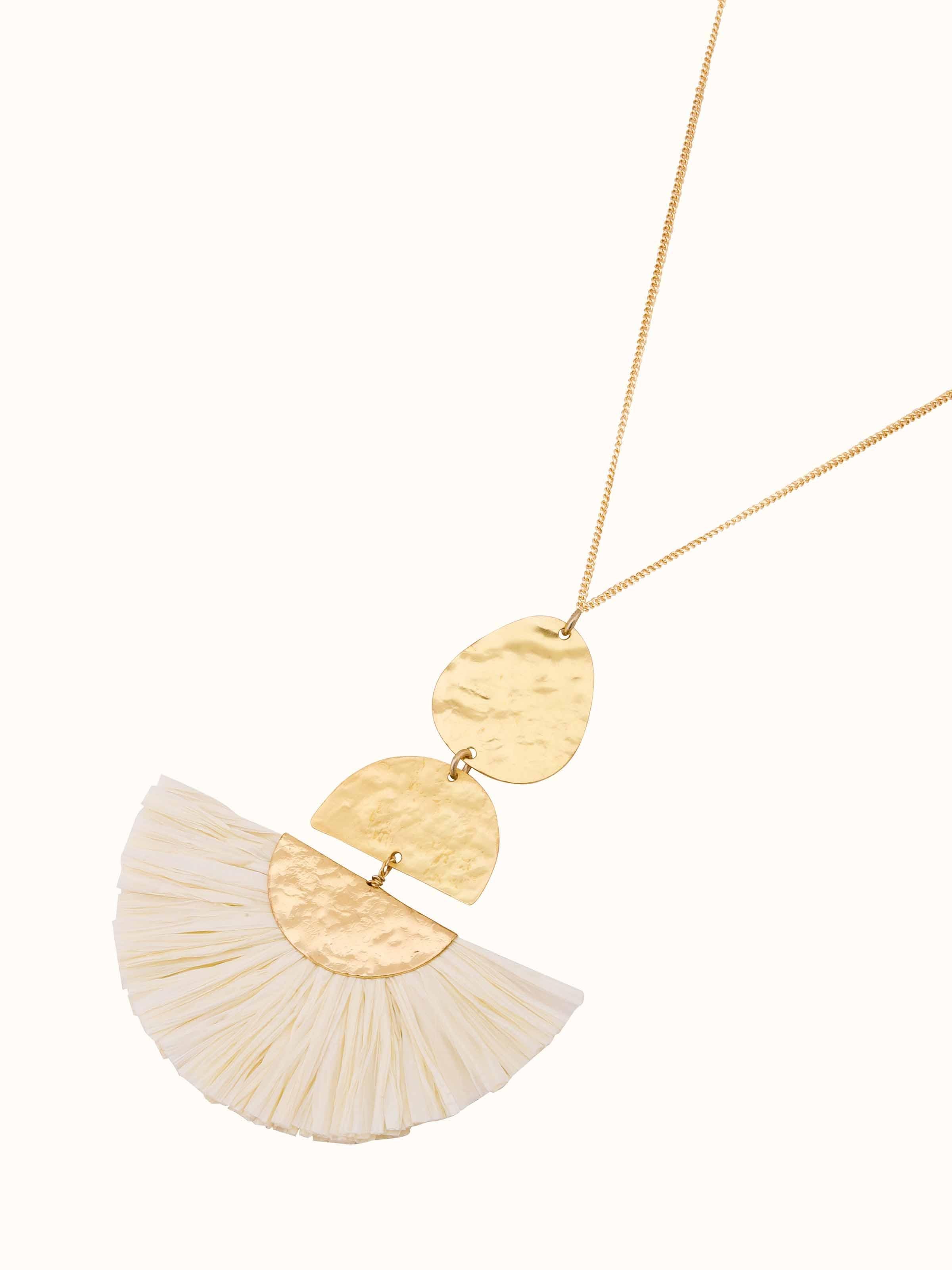 Detailed view of Raffia Fibre Long Necklace focusing on the texture and quality of the raffia fibre.