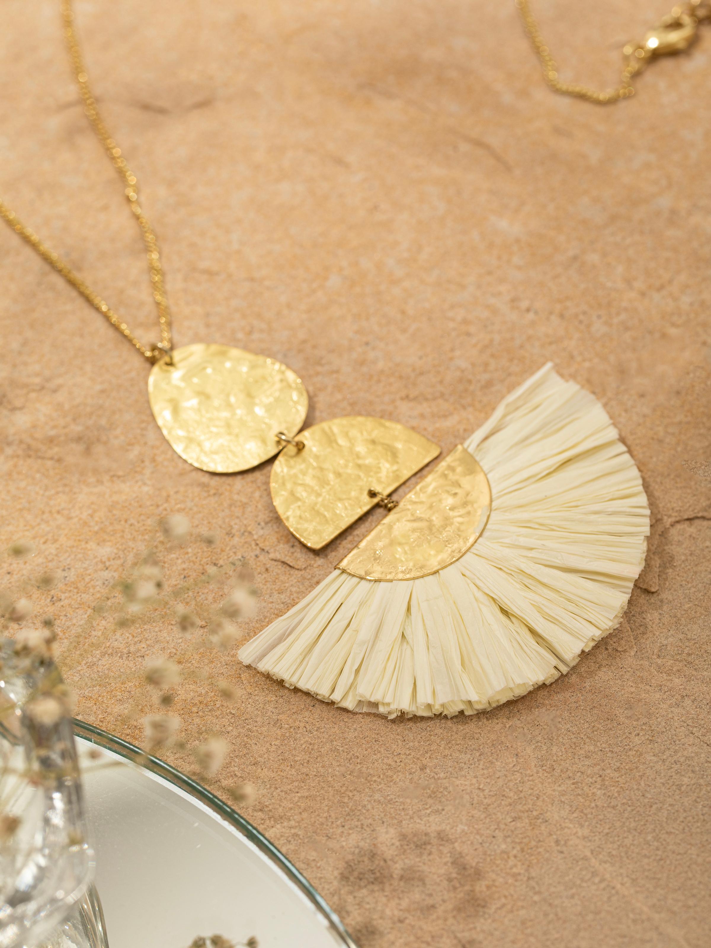 Back view of Raffia Fibre Long Necklace showing the clasp and overall design.