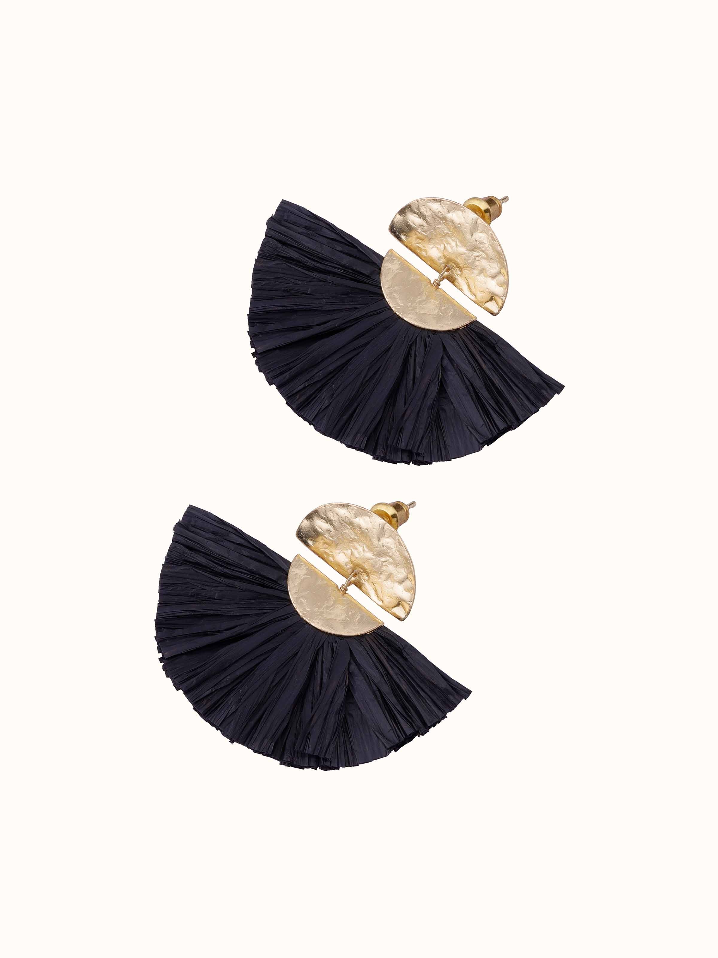 Back view of Raffia Fibre Drop Earrings featuring the secure hook fastening and minimalist design.