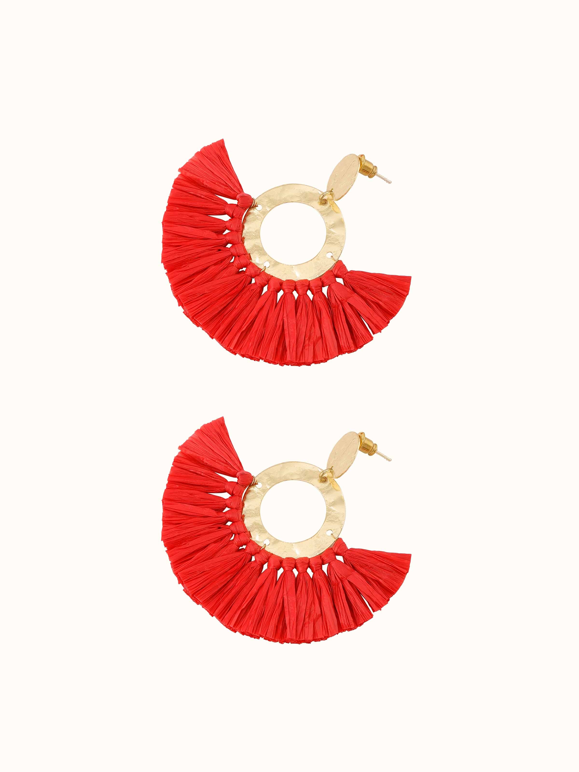 Overview of Raffia Fibre Drop Earrings, showcasing overall design