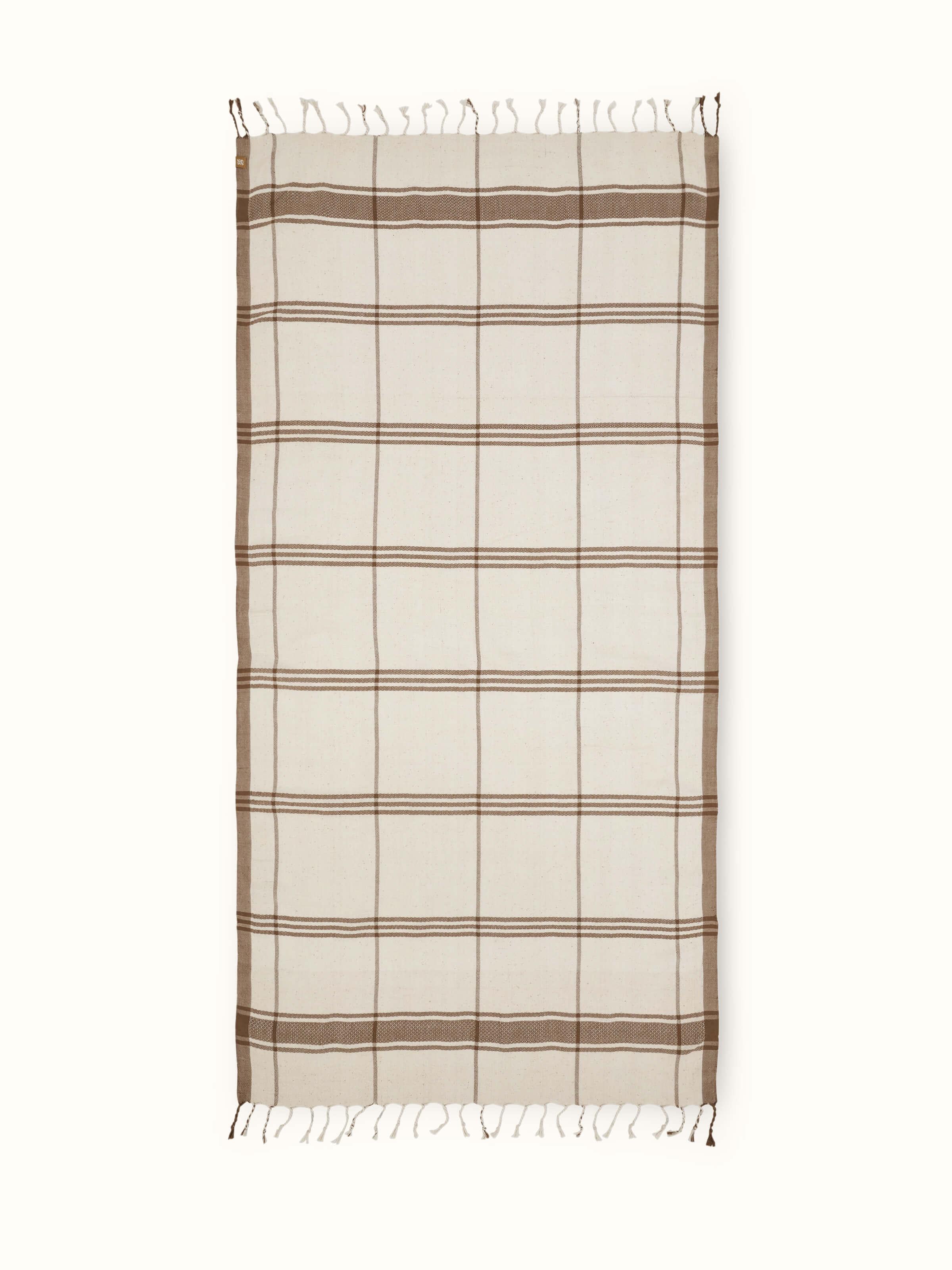 Full view of Sarvika Brown Checks Cotton Bath Towel (L), featuring a classic brown checkered design.
