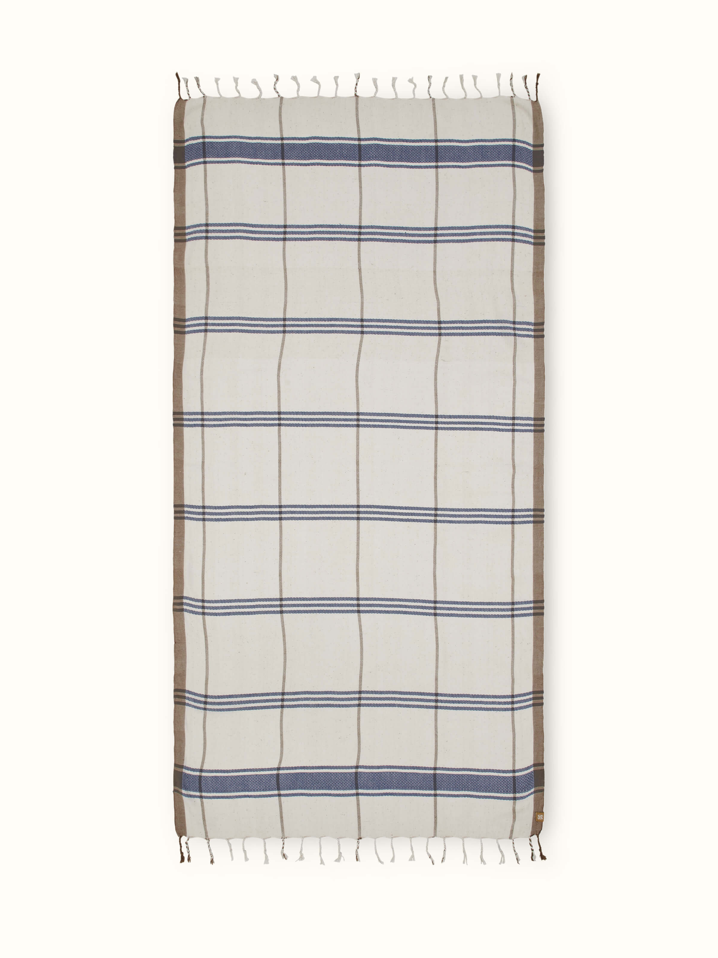 Front view of Sarvika blue checks cotton bath towel (L) highlighting its blue checkered pattern and soft texture.