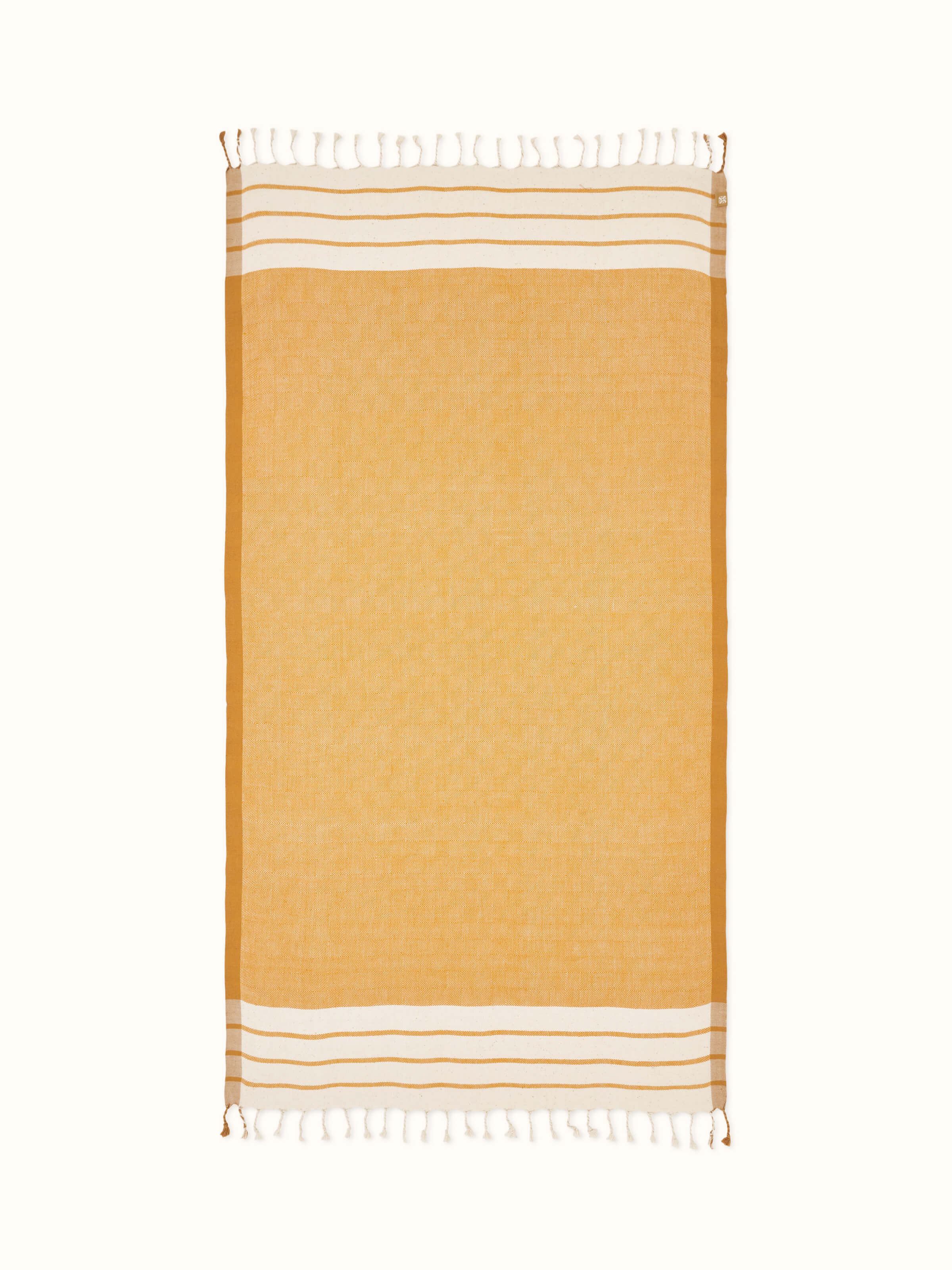 Samitha yellow stripe cotton textured bath towel (M), showcasing the full towel with its striped design and texture.