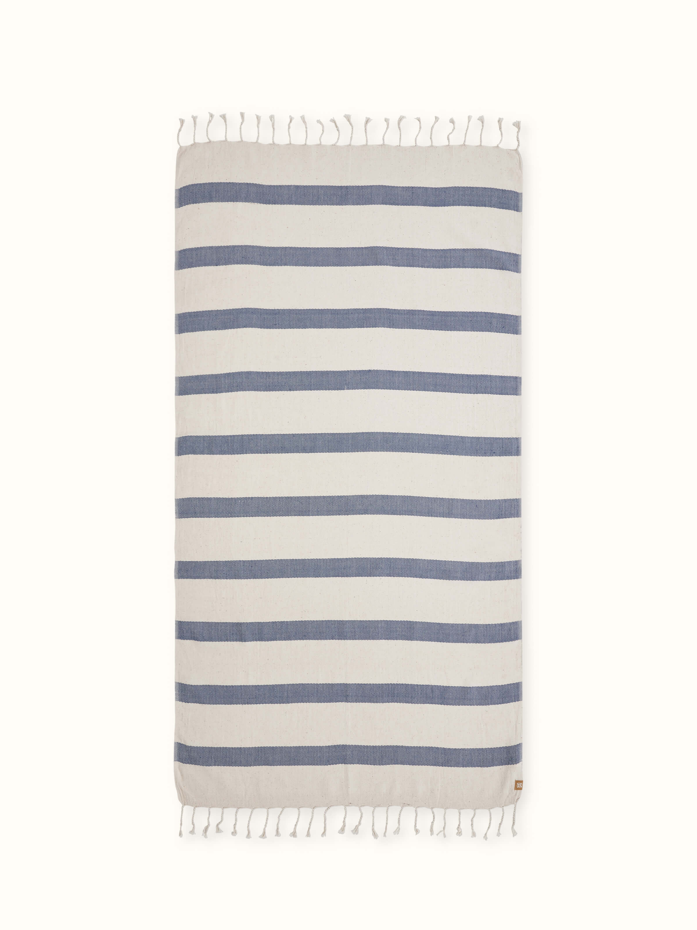 Full view of Salya blue stripe cotton bath towel (M), highlighting the blue stripes and overall towel design.
