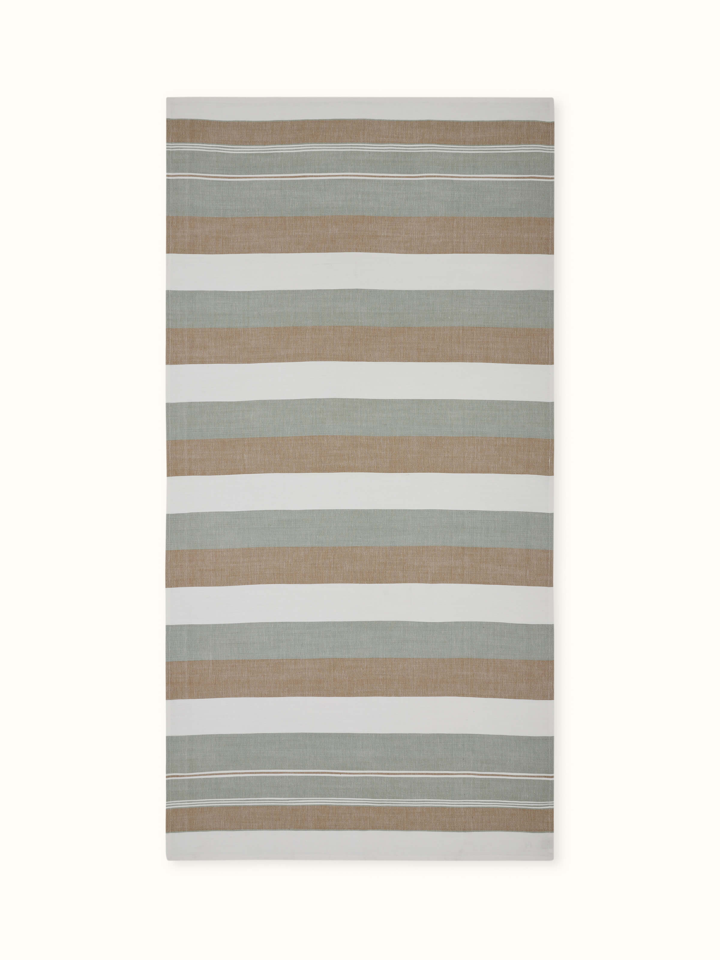 Front view of a green cotton striped bath towel, showcasing the soft texture and vibrant green stripes.